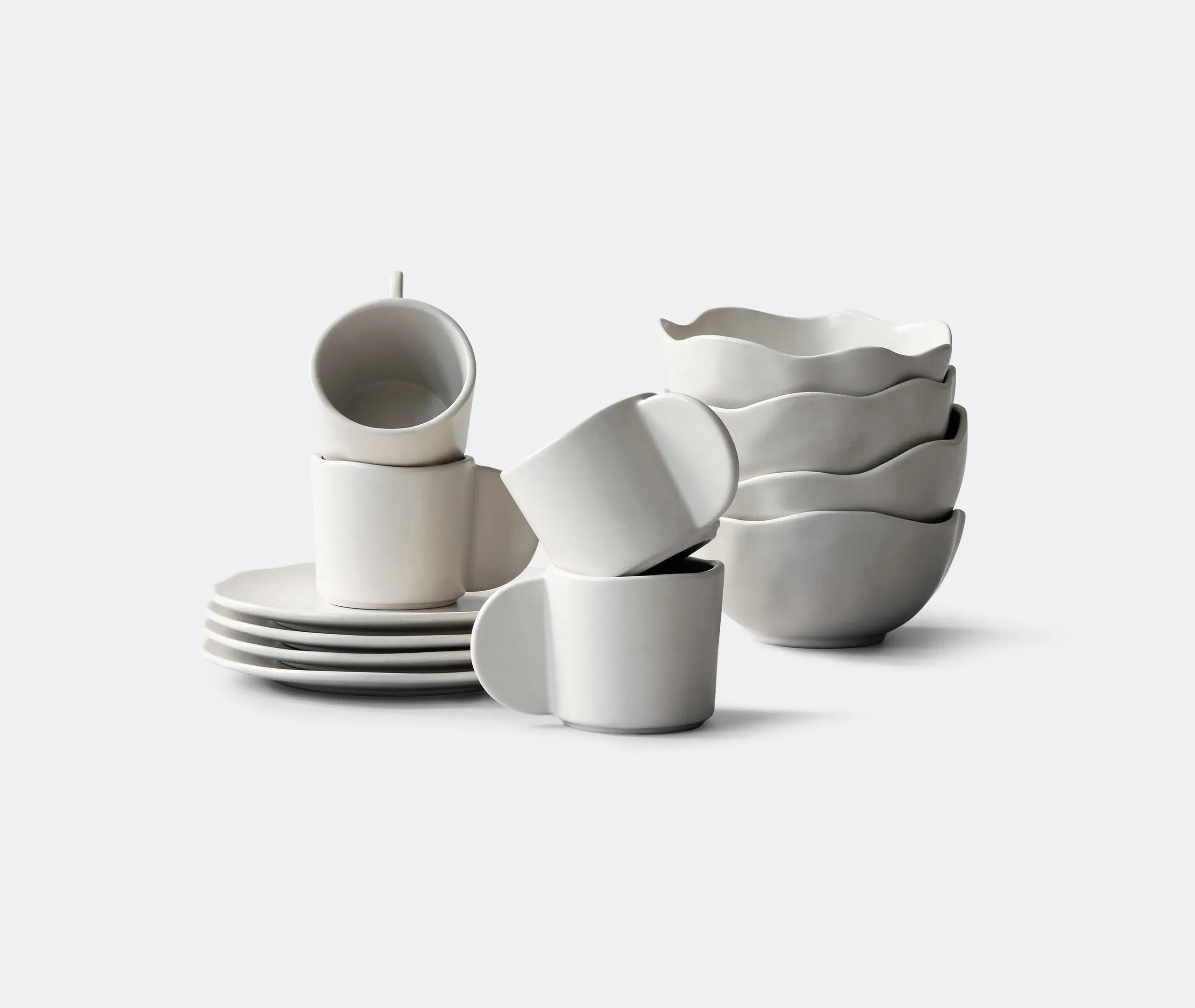 Breakfast Set Hand-Sculpted - Birch, Glazed Ceramic