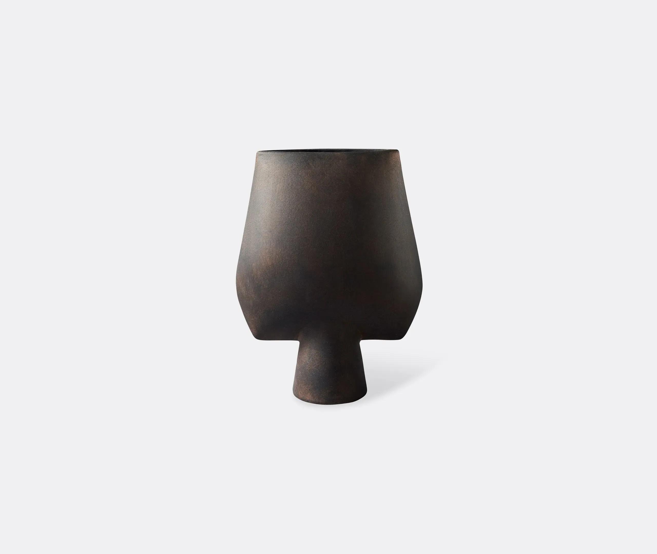 Large Square Vase with Sculptural Design - Coffee, Ceramic image