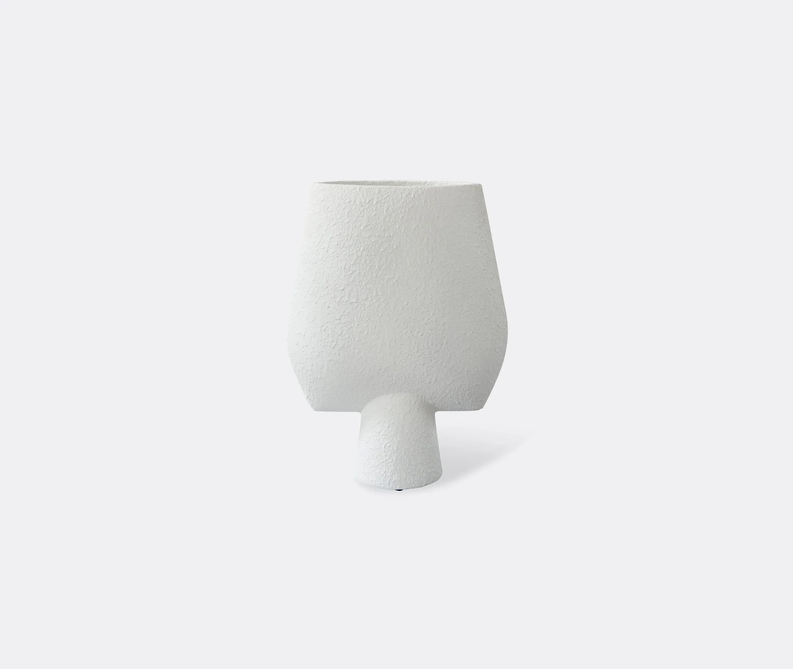 Large Square Vase with Sculptural Design - White, Ceramic