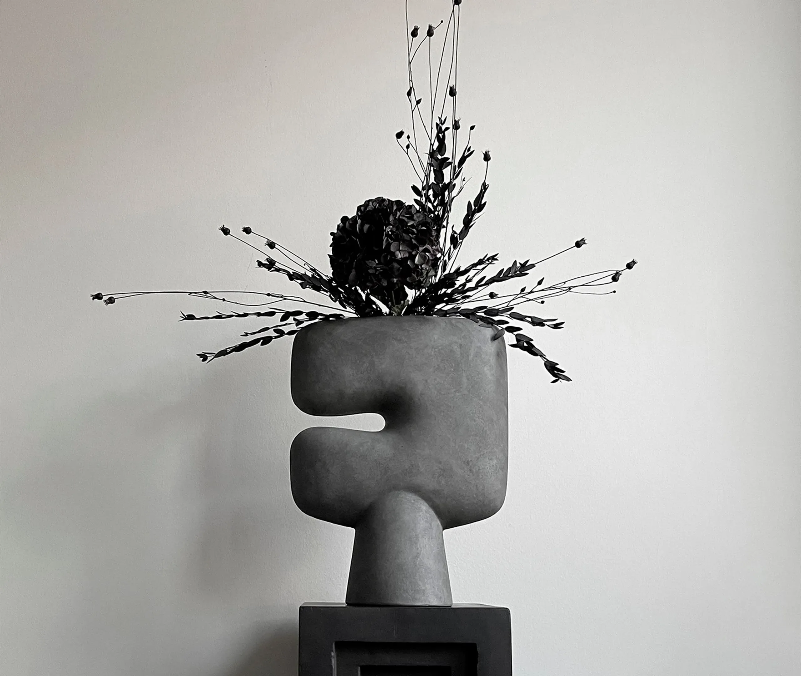 Large Tribal Vase with Hand Glaze - Dark Grey, Ceramic