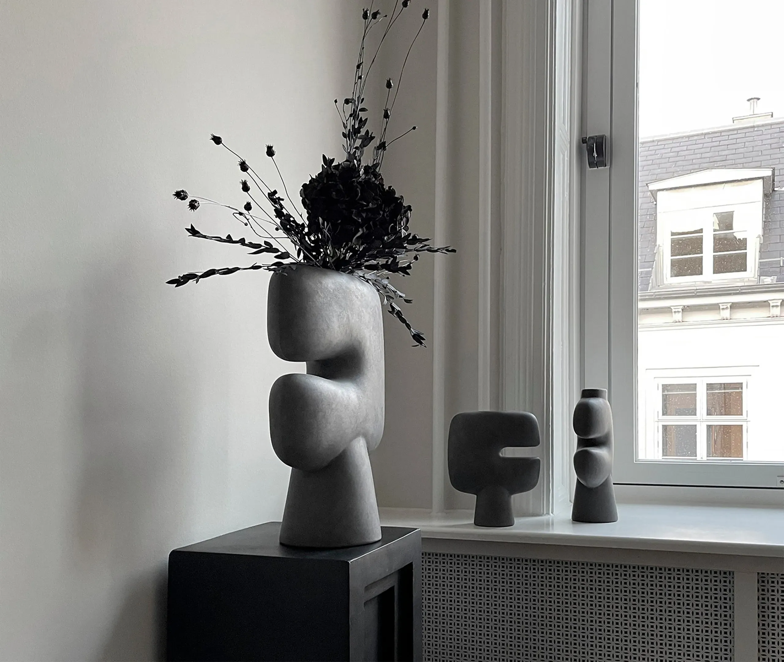 Large Tribal Vase with Hand Glaze - Dark Grey, Ceramic