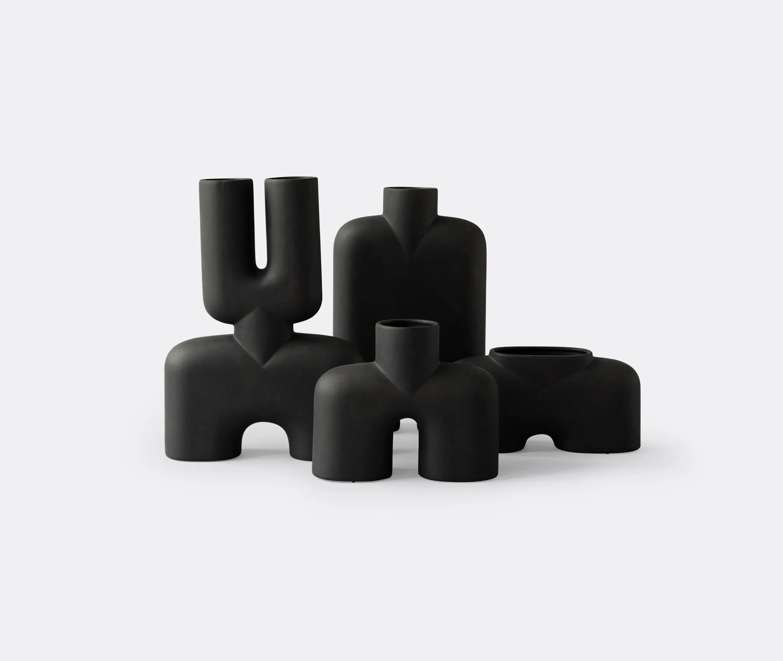 Medium Double Vase - Black, Glazed Ceramic