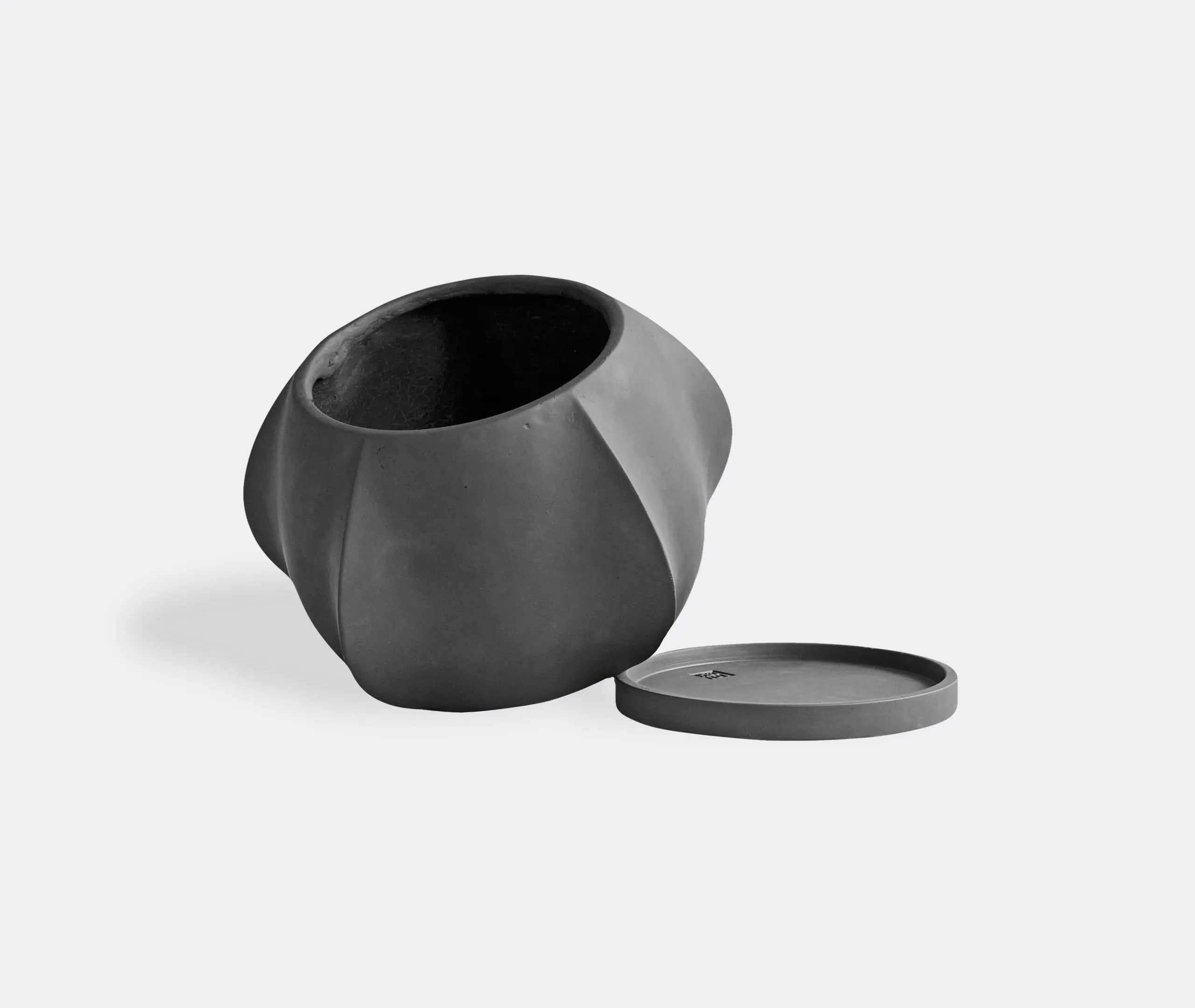 Mini Plant Pot with Saucer - Dark Grey, Concrete