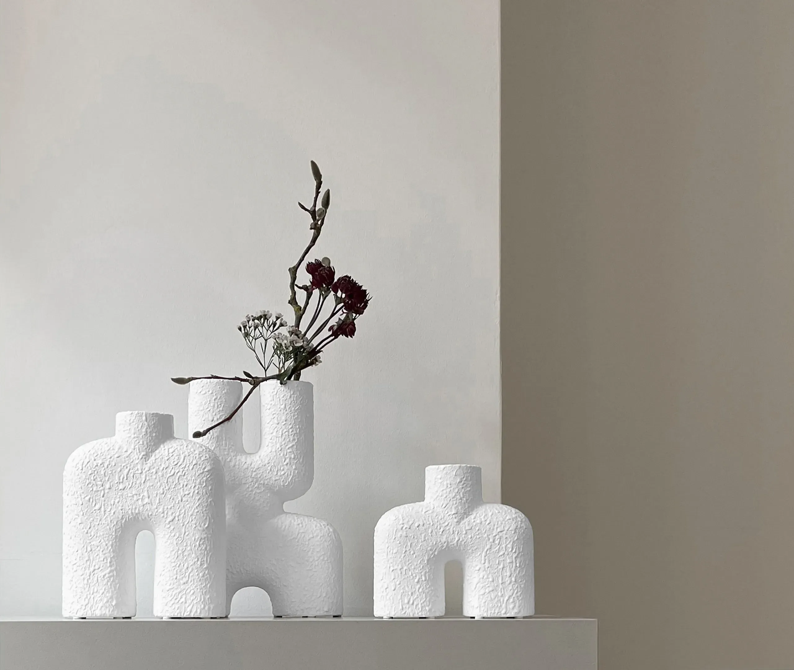 Mini Vase with Curved Design - White, Ceramic