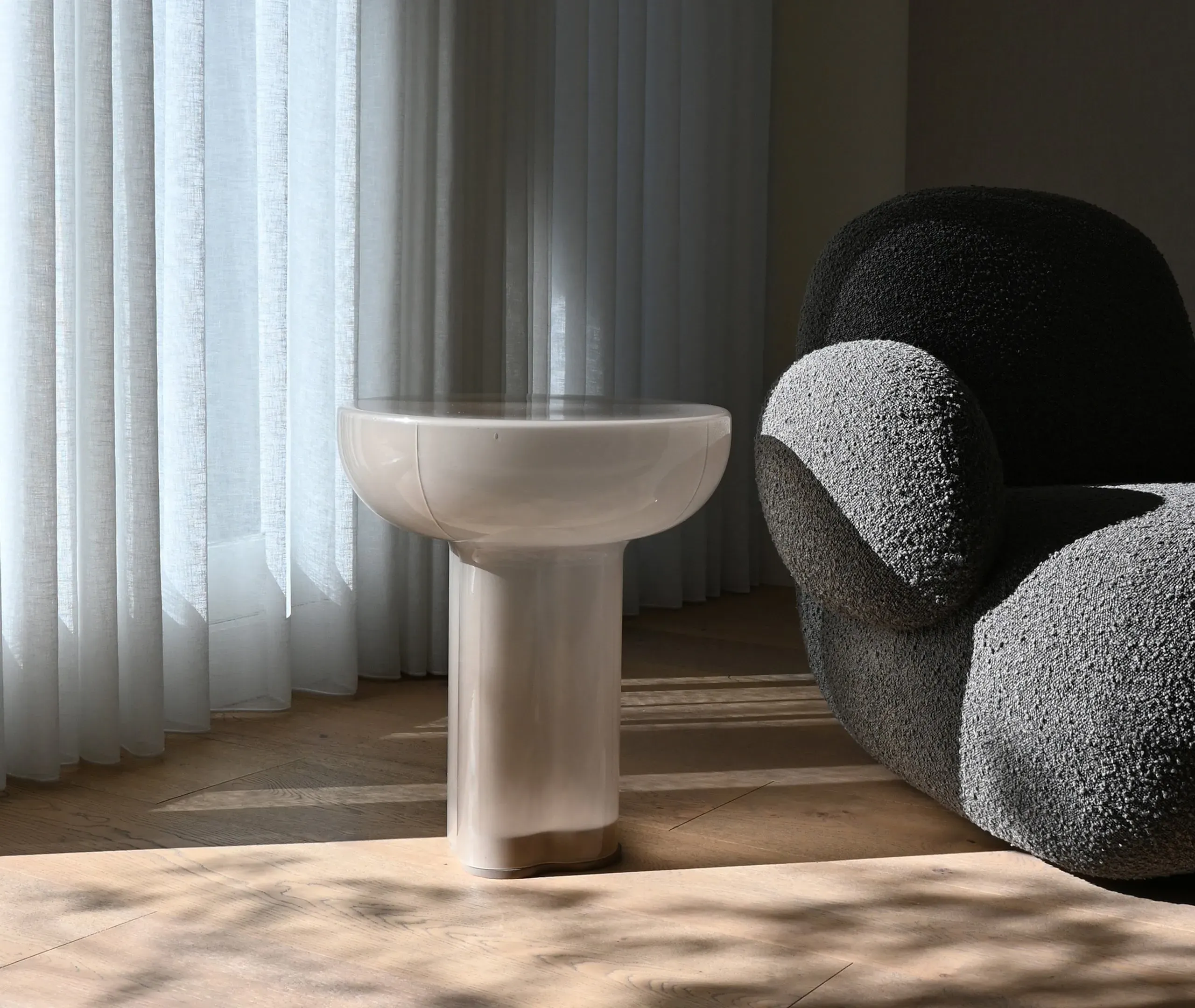 Round Side Table with Metal Support - Grey, Wood