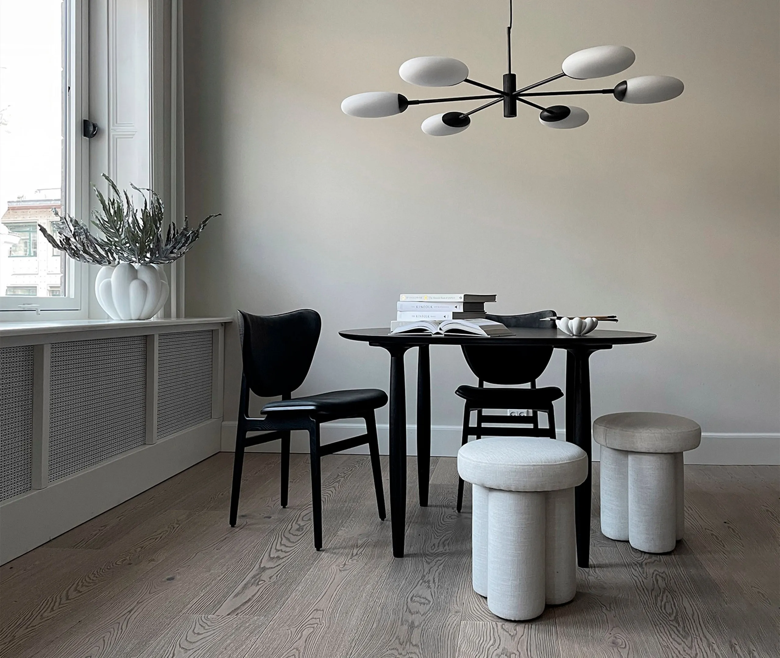 Round Stool with Circular Legs - White, Linen