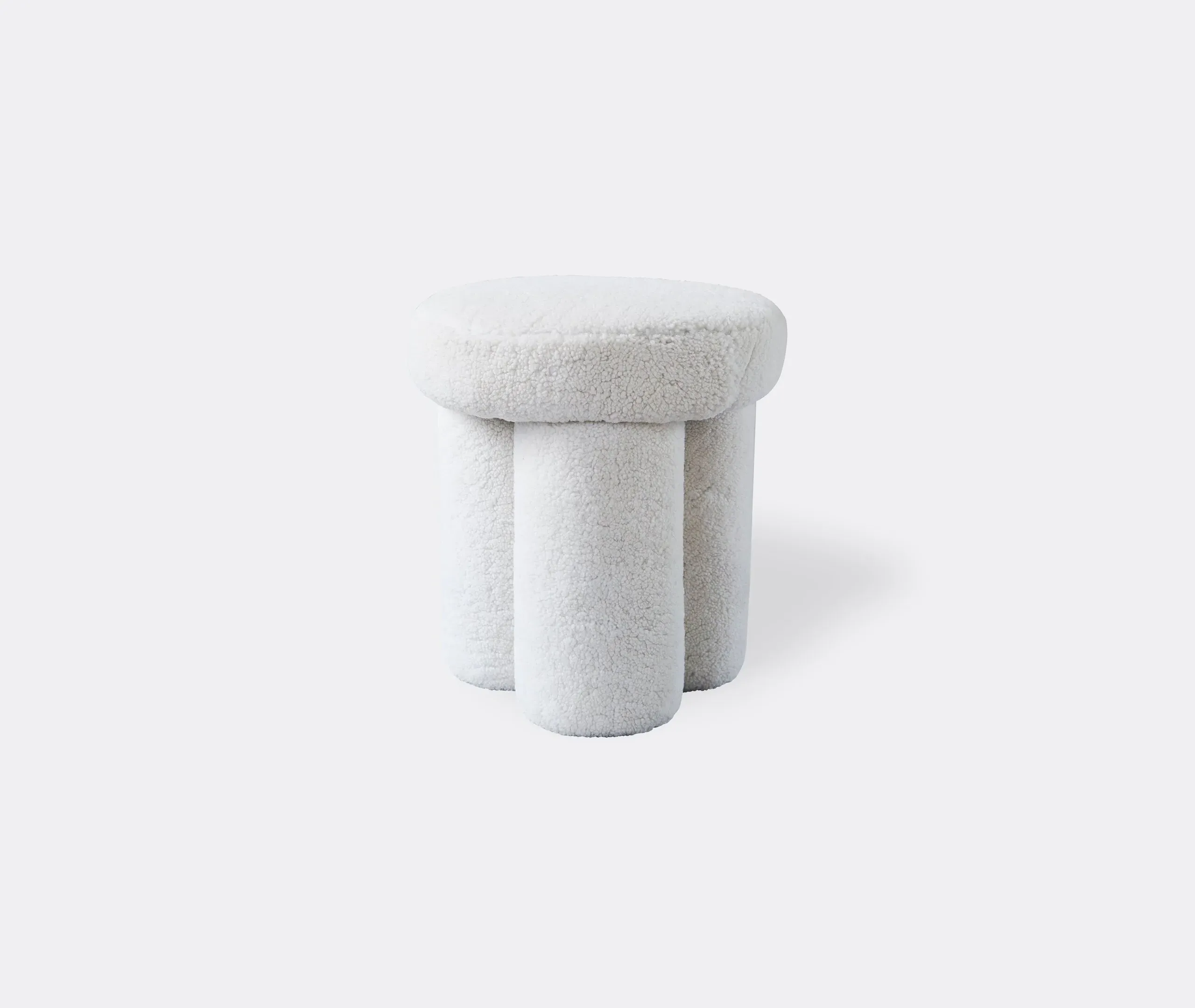 Round Stool with Circular Legs - White, Sheepskin