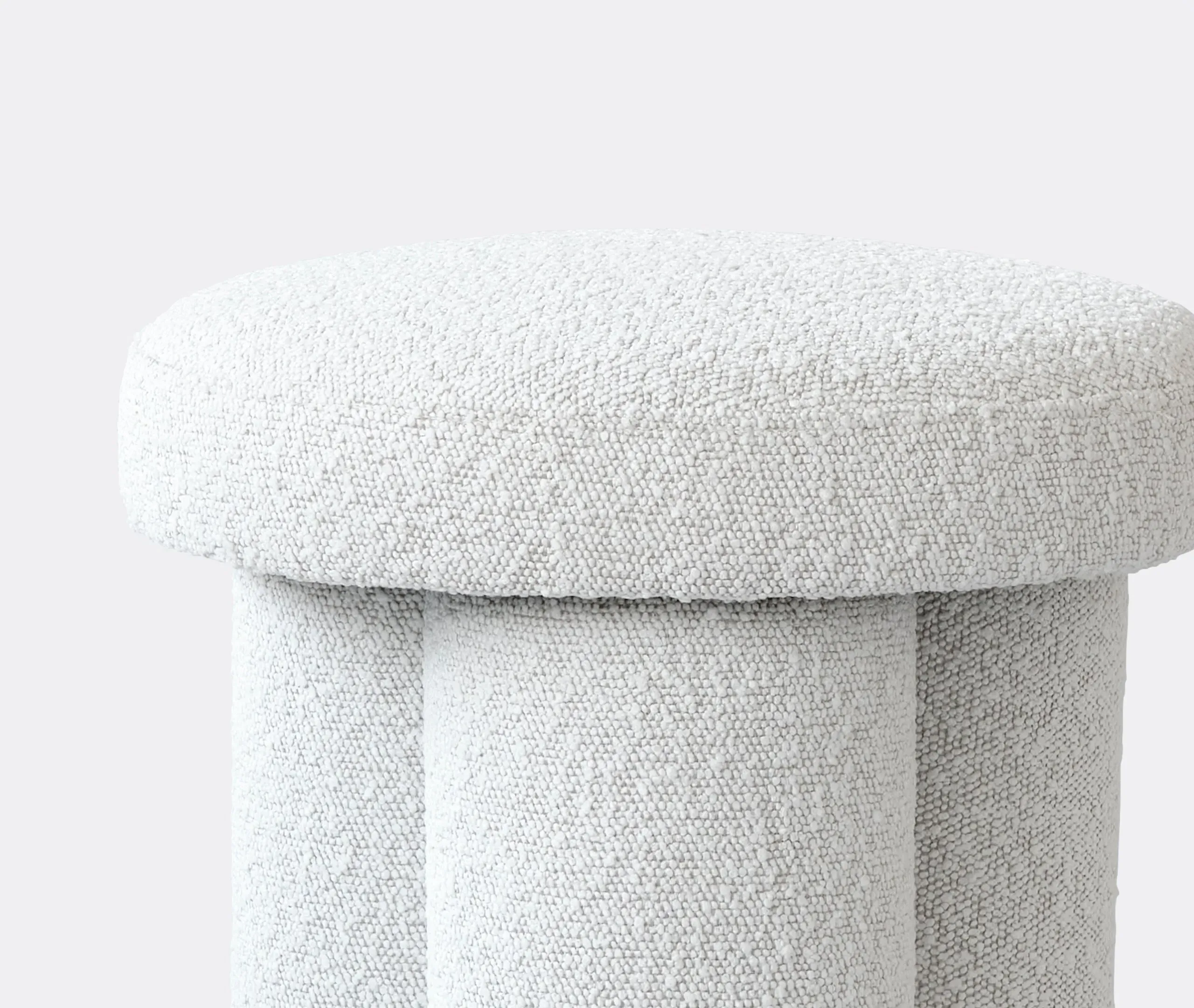Round Stool with Cylindrical Legs - Off White, Bouclé