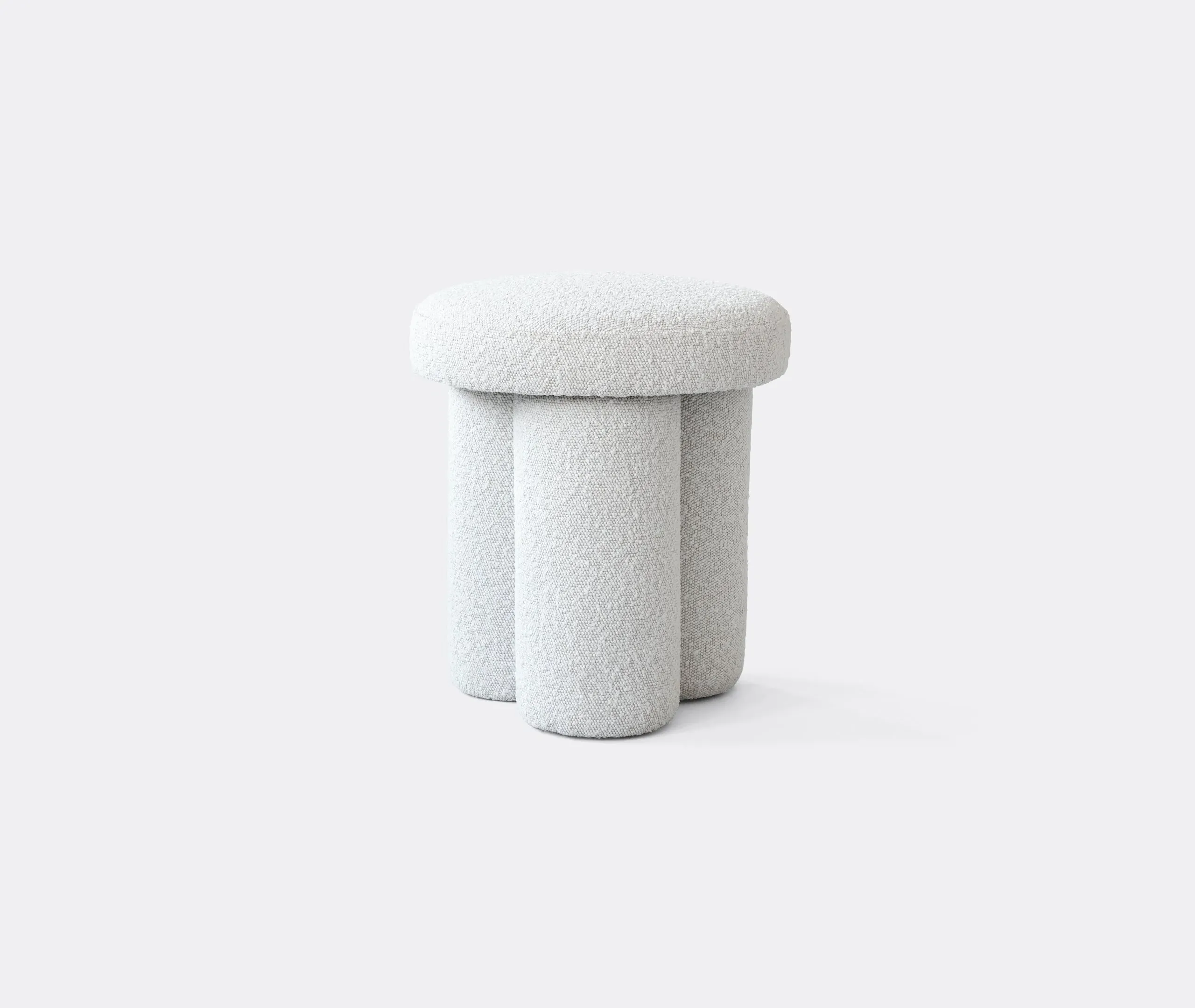 Round Stool with Cylindrical Legs - Off White, Bouclé image