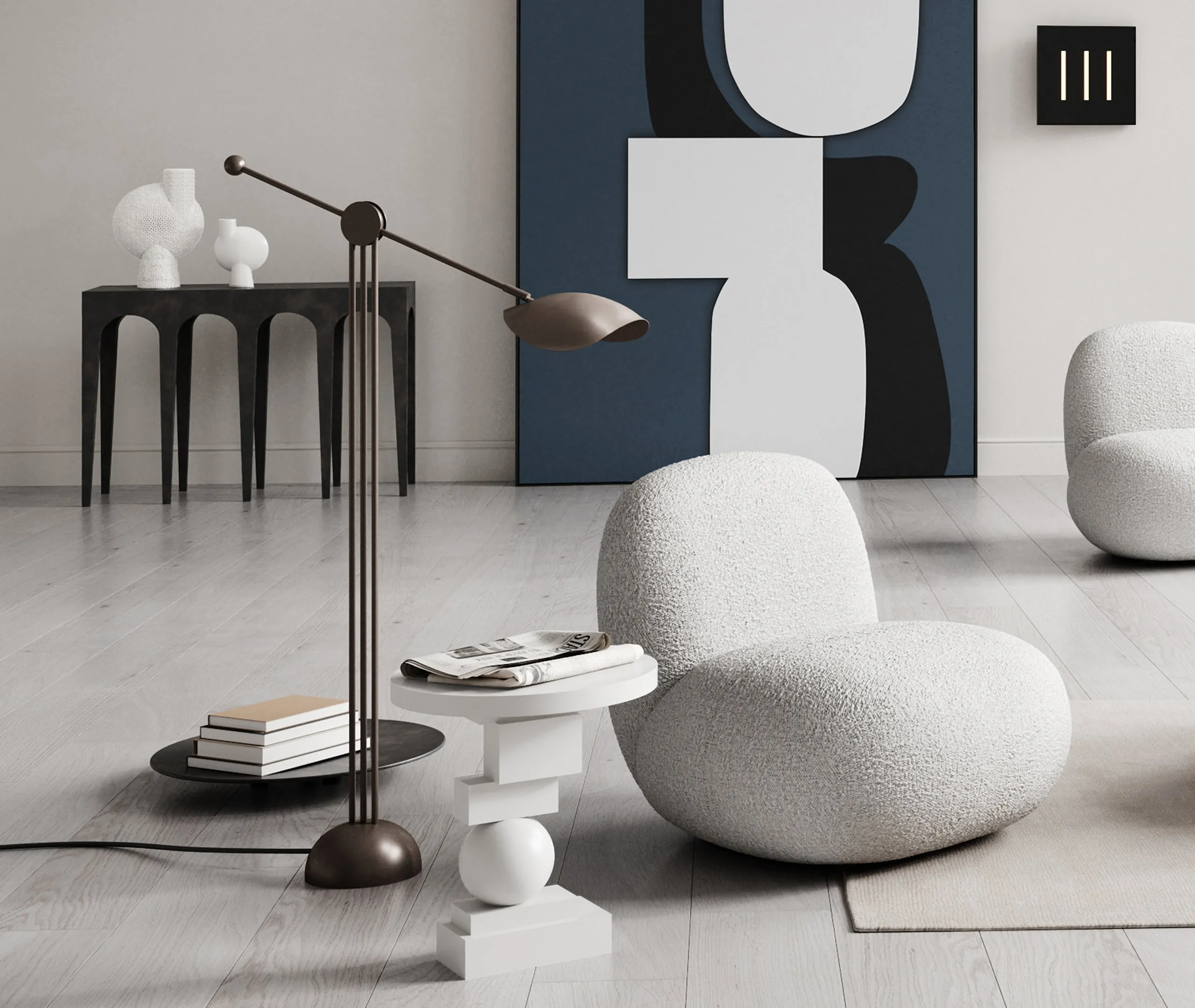 Sculptural Side Table - Bone White, Concrete
