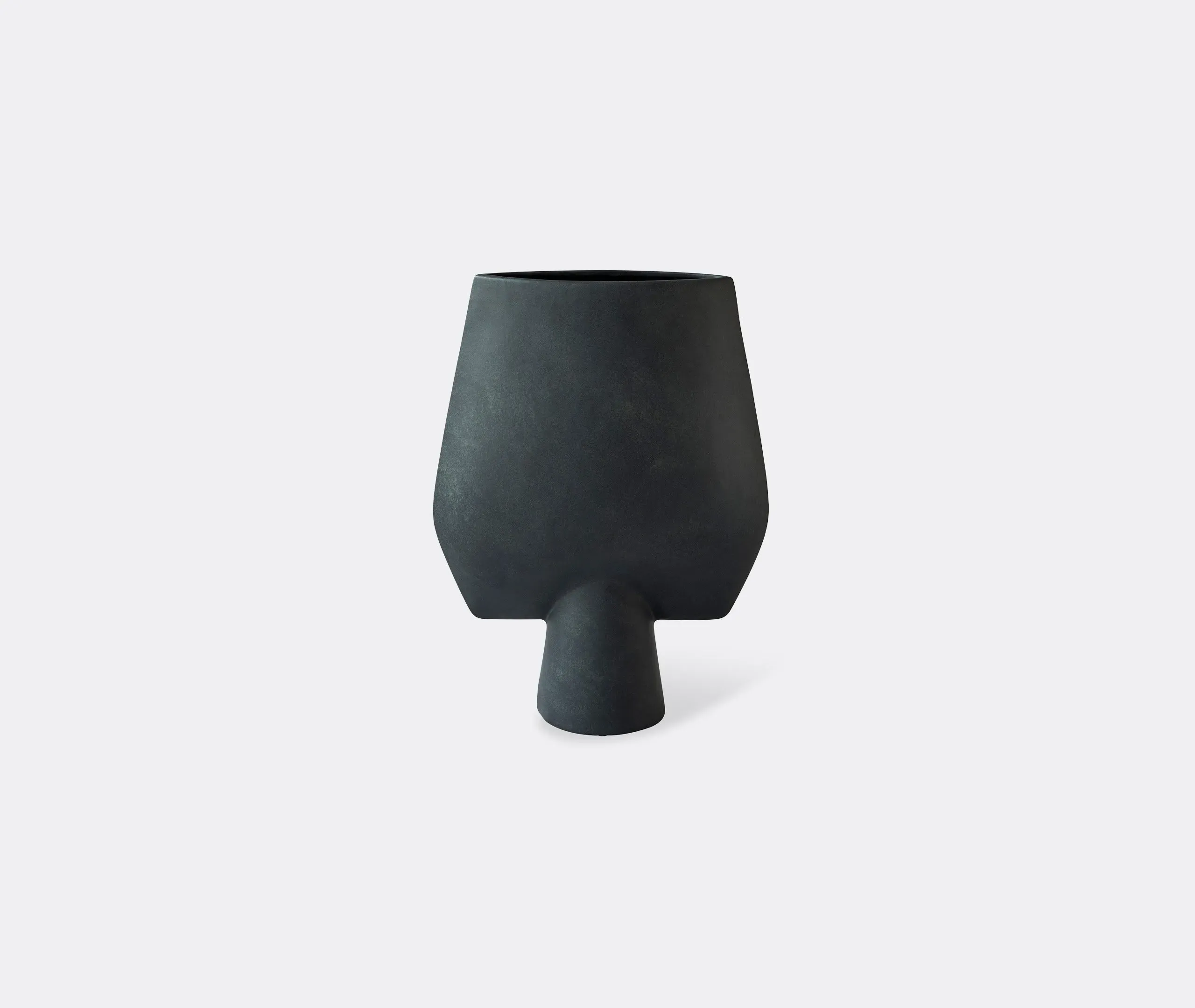 Square Vase with Sculptural Design - Black, Ceramic