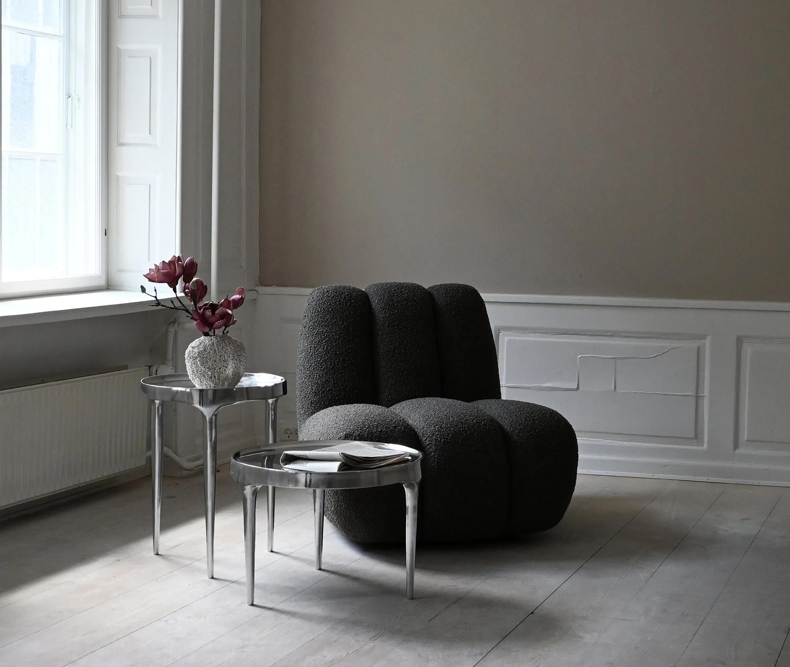 Tall Side Table with Tapered Legs - Chrome