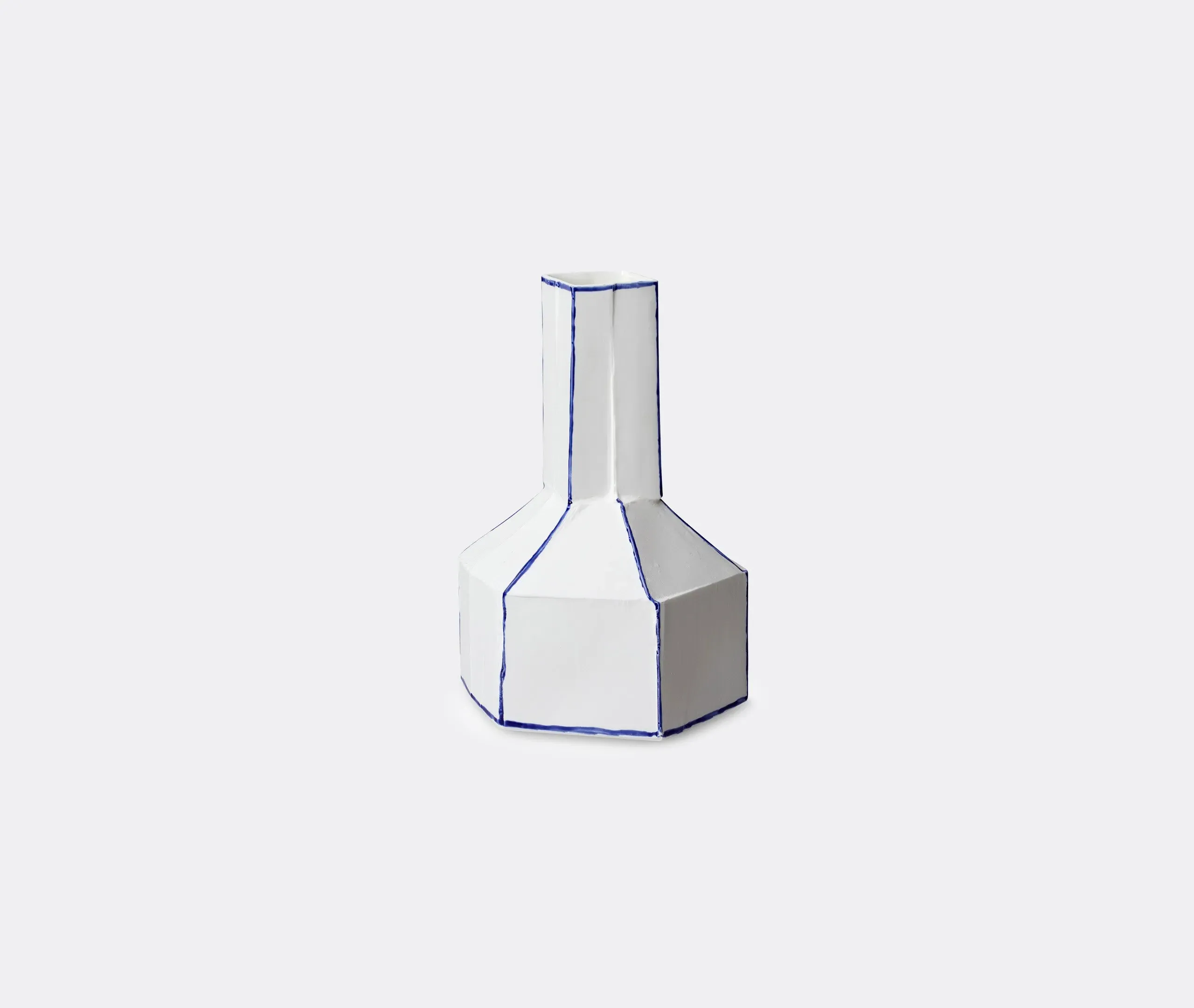 Angular Vase with Lines - White, Bone China