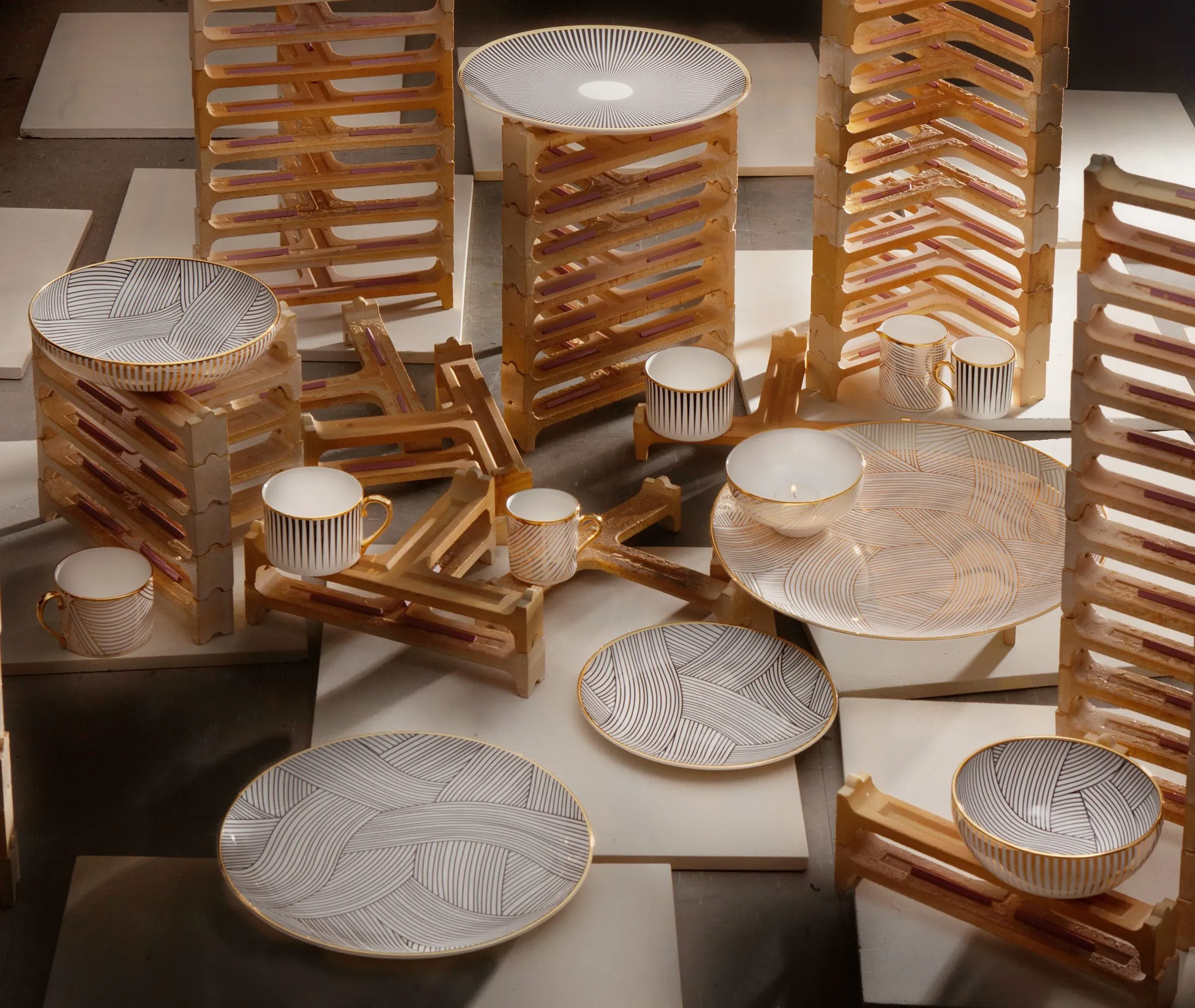 Lustre Platter with Gold Dhow Pattern - White, Bone China