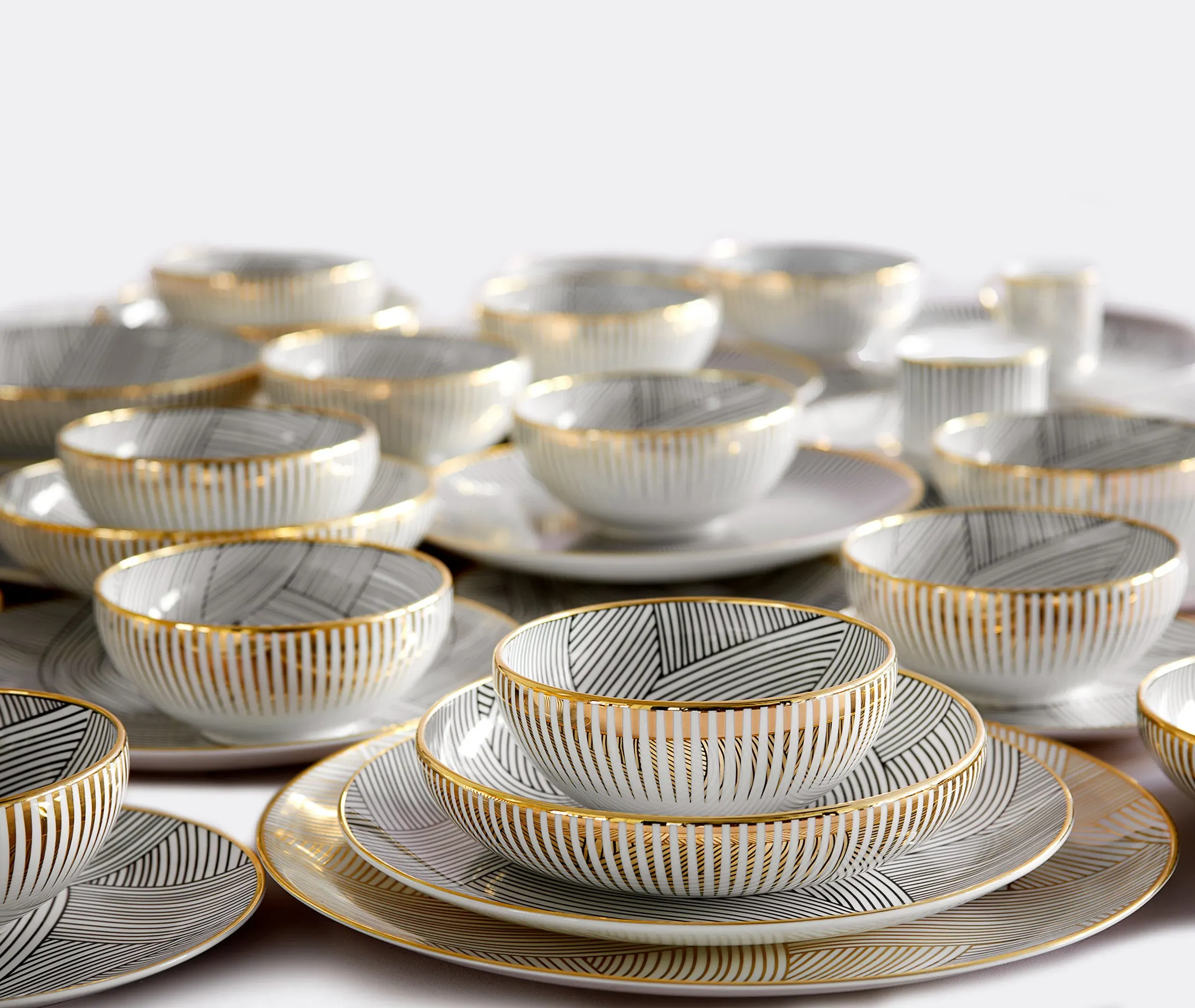 Serving Platter with Gold Detail - White, Bone China