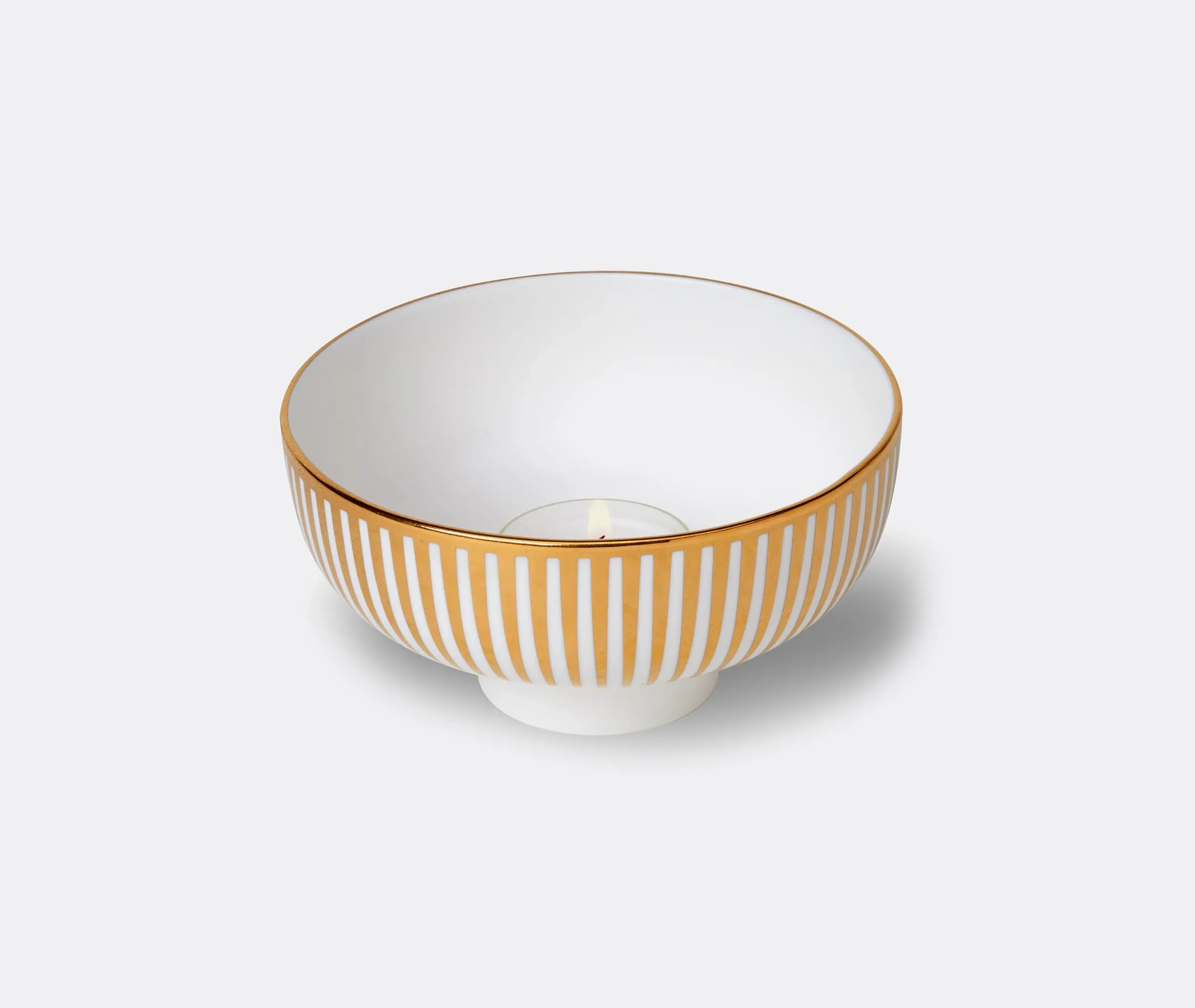 Tealight Holder with Gold Stripe - White, Bone China image