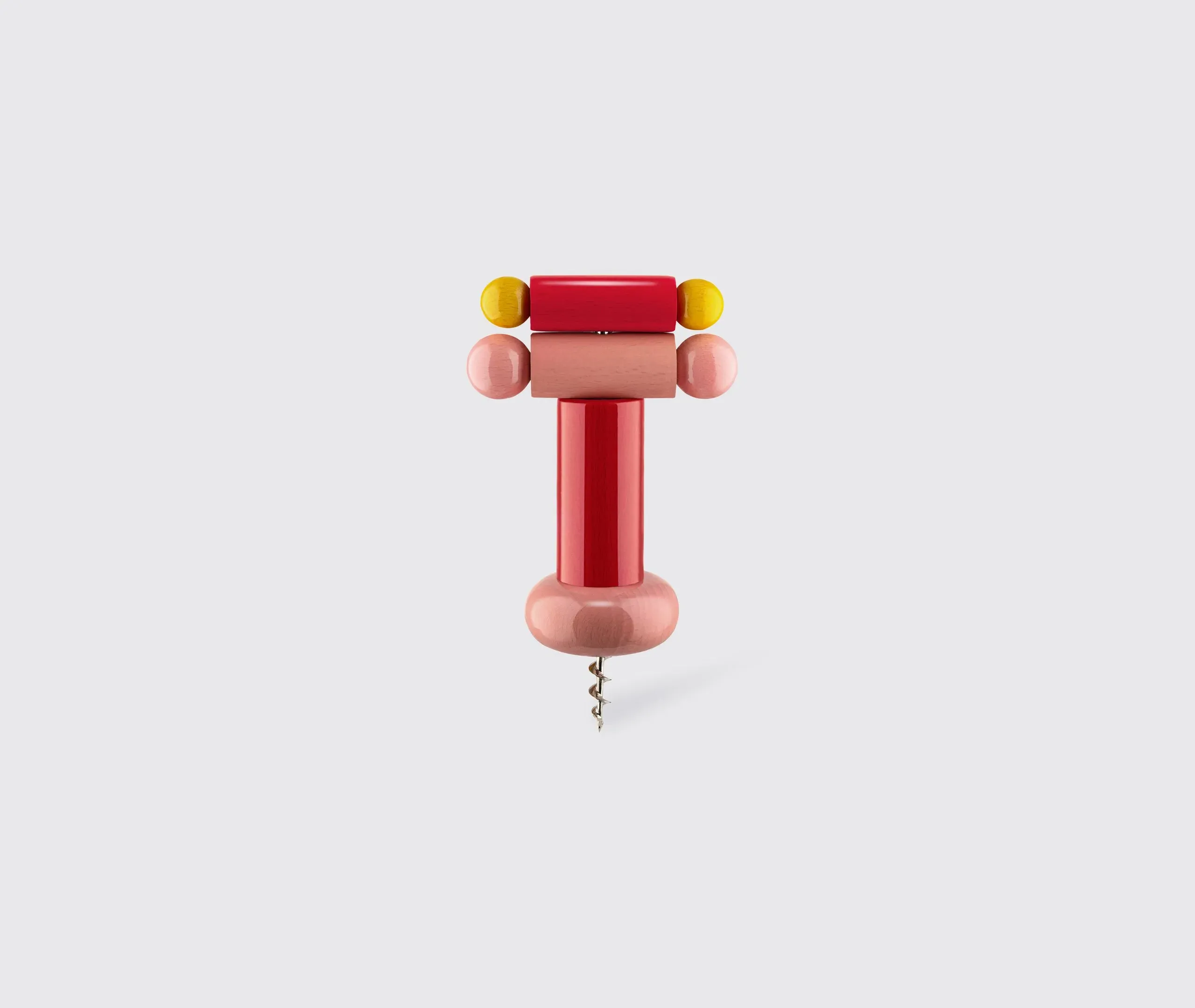 Ergonomic Corkscrew with Sculptural Design - Red, Beechwood