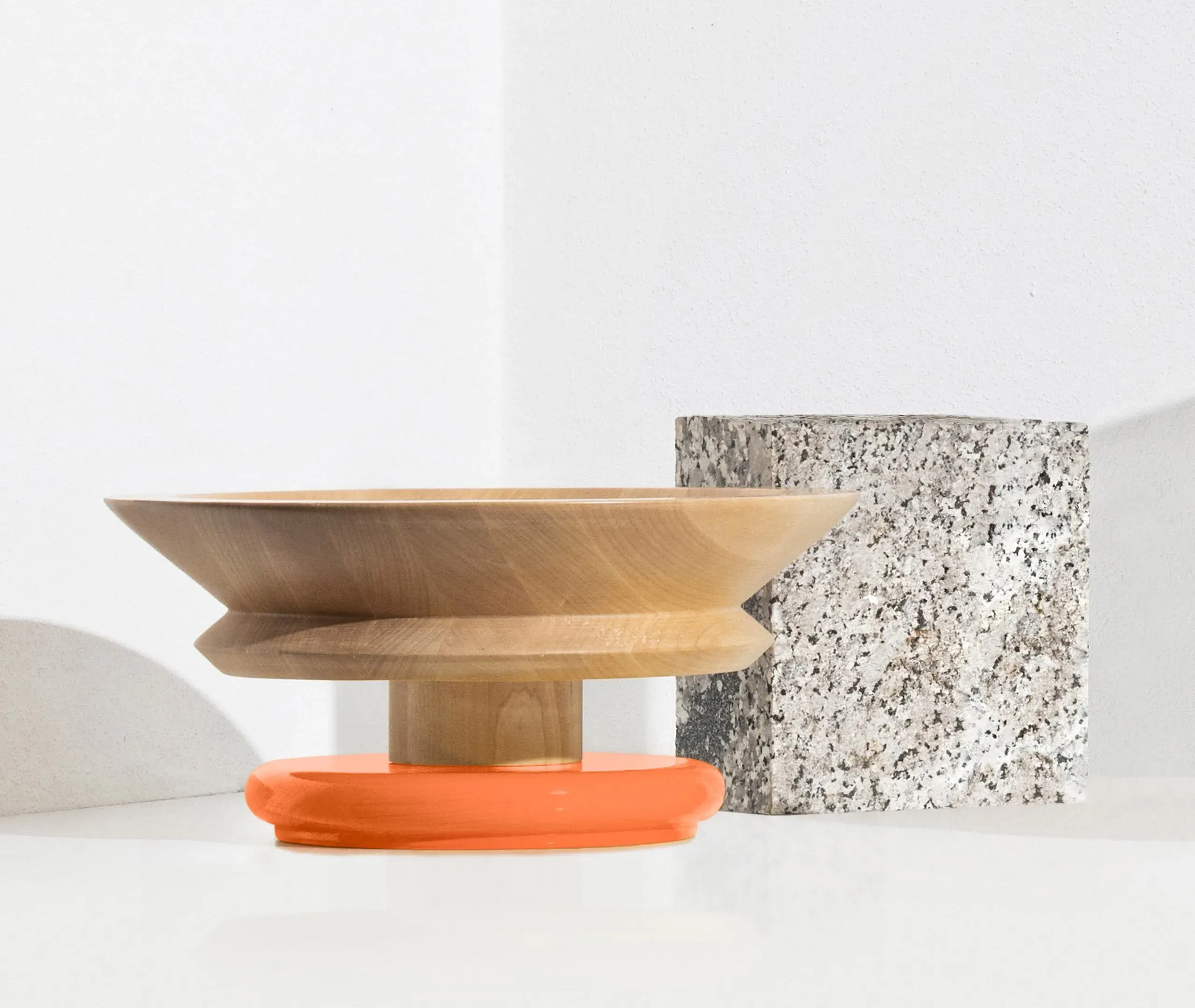 Sculptural Centrepiece with Bowl Design - Orange, Limewood