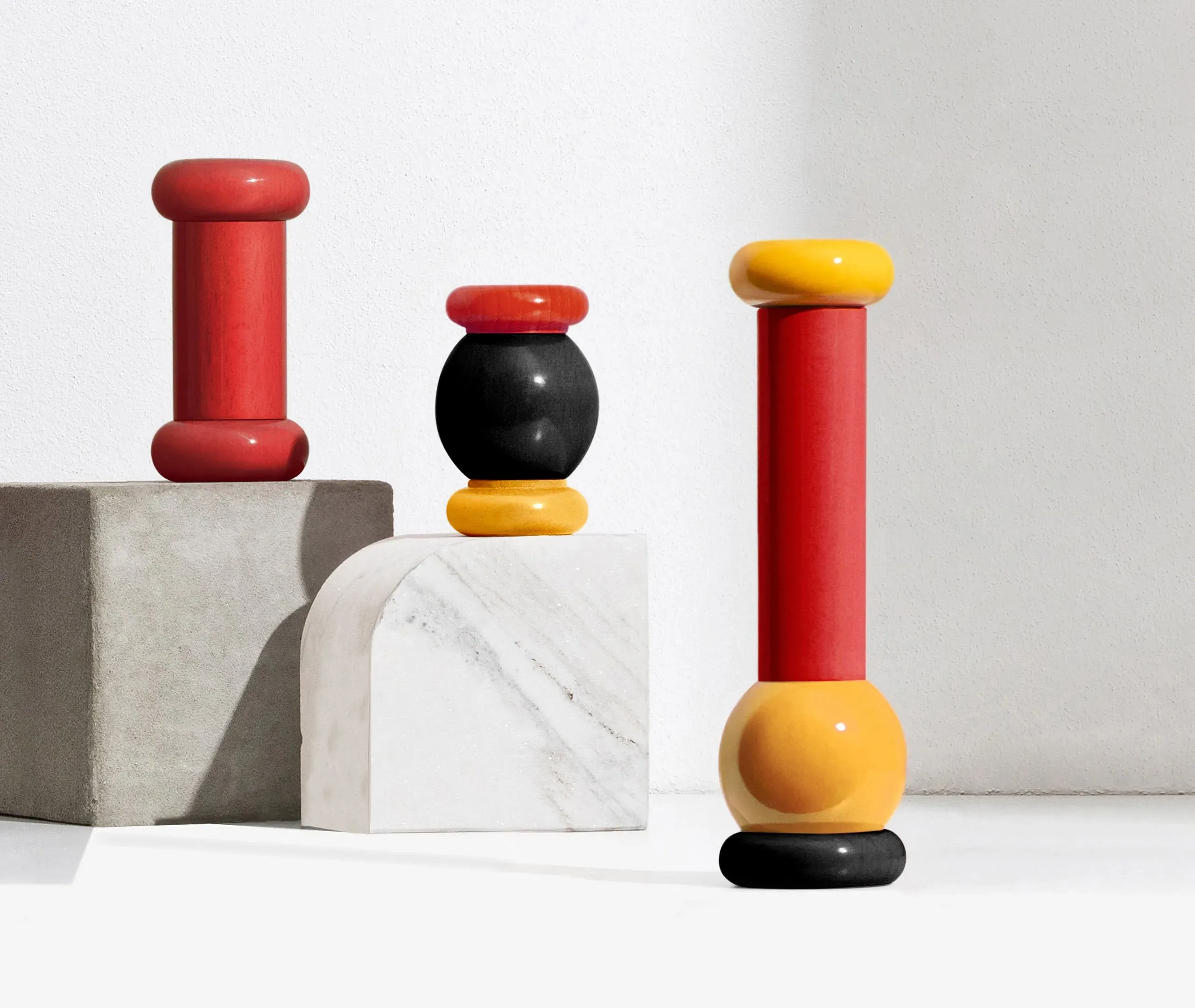 Tall Spice Grinder with Sculptural Design - Red, Beechwood