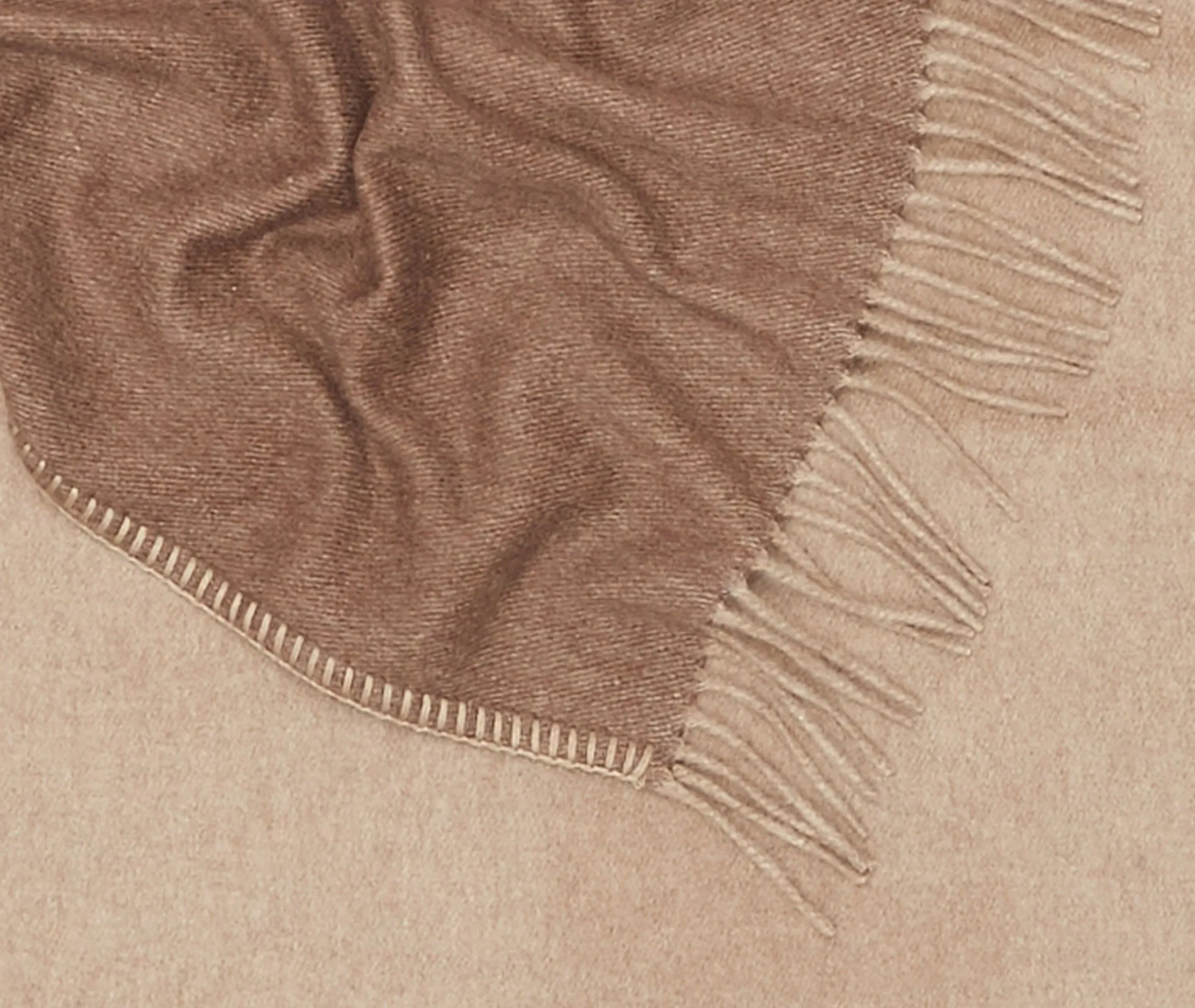 Double-Sided Throw with Fringe - Beige, Cashmere
