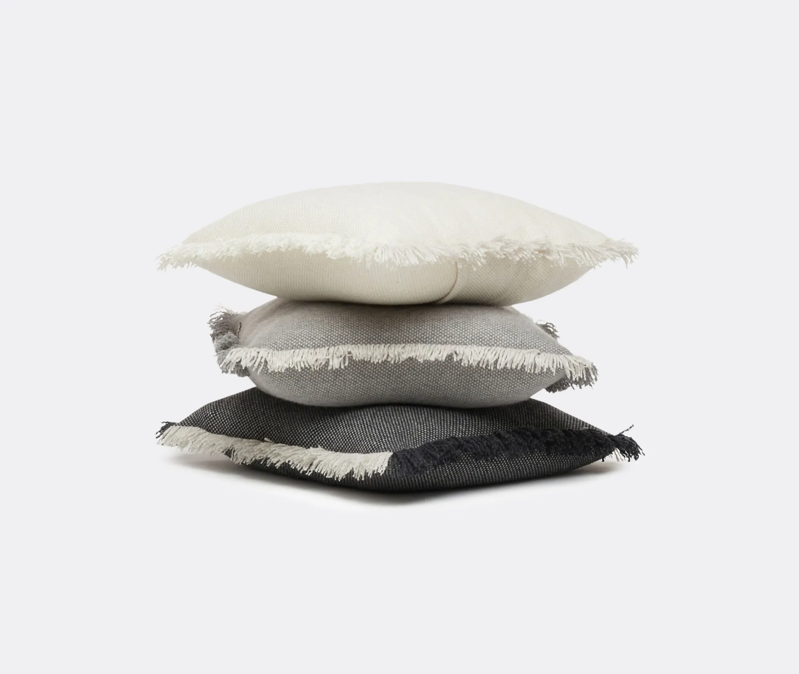 Knitted Cushion with Fringe - Ecru, Cashmere