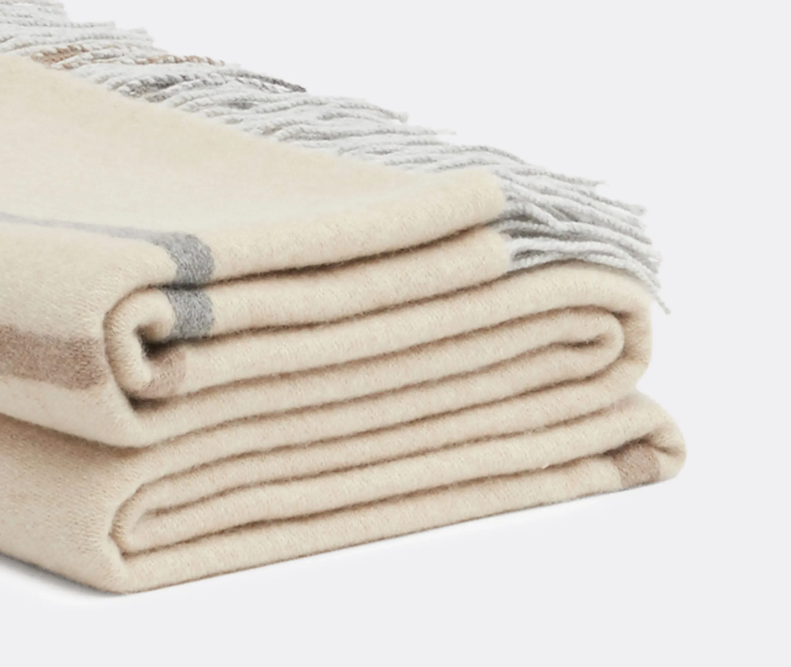 Striped Throw Blanket with Fringe - Cream, Cashmere