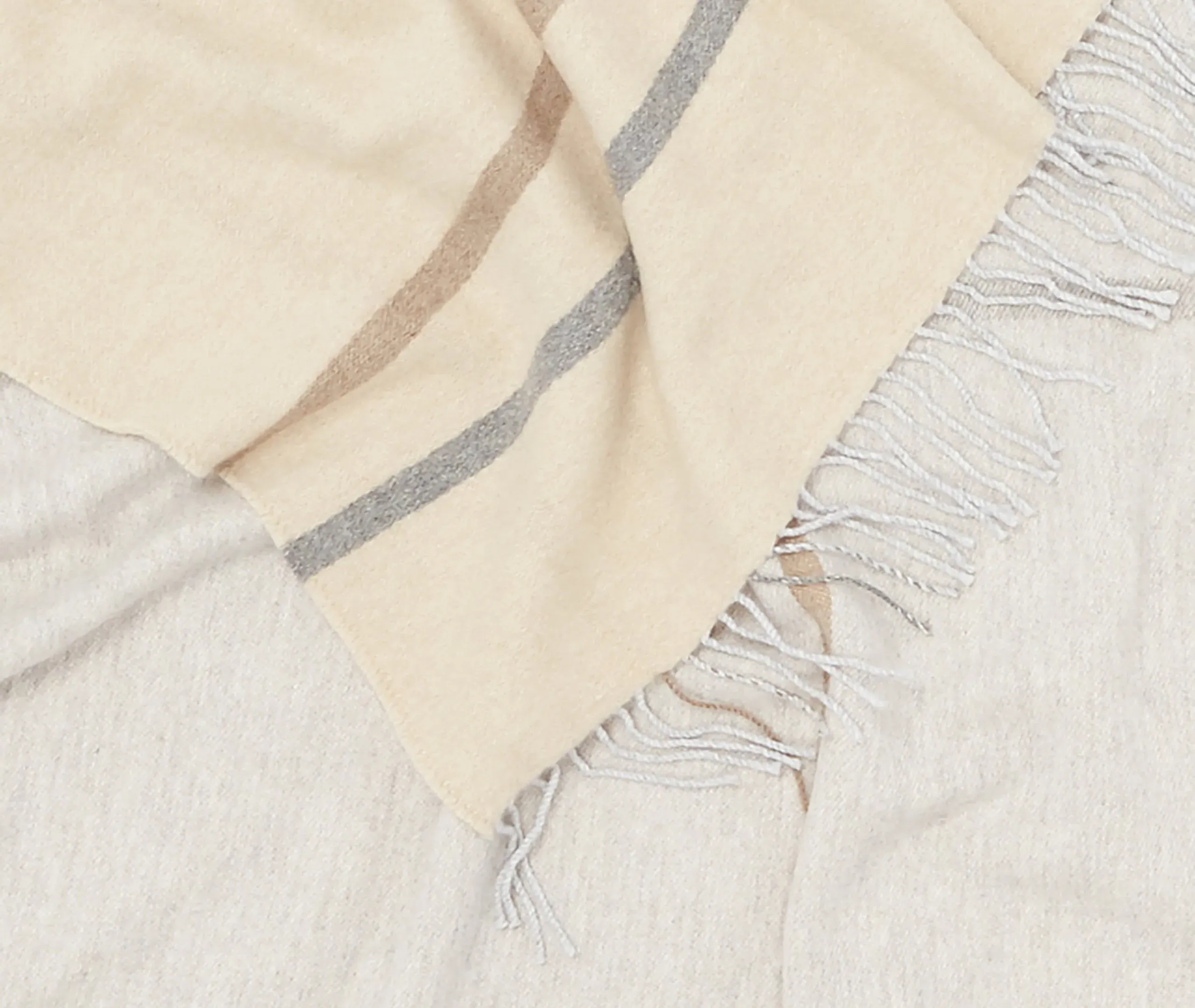 Striped Throw Blanket with Fringe - Cream, Cashmere