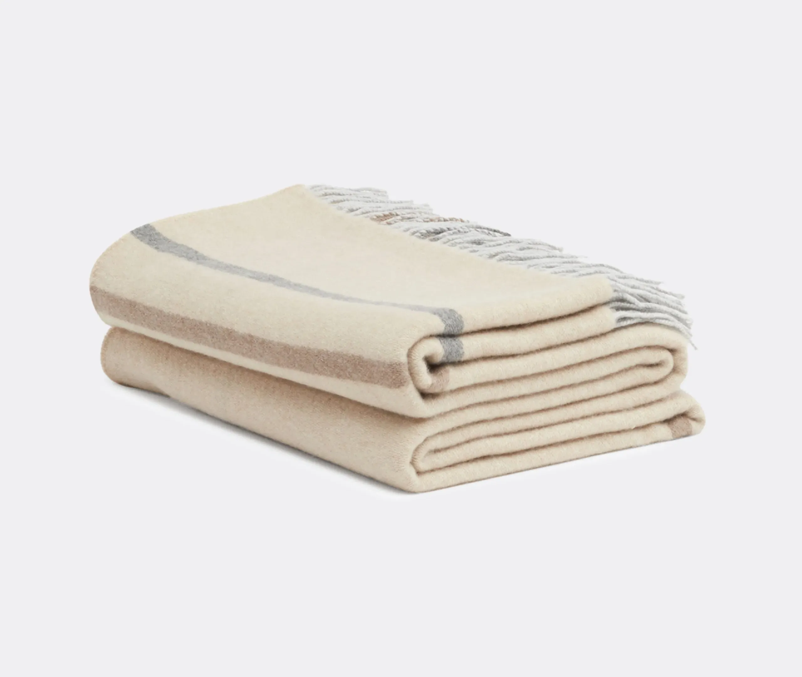 Striped Throw Blanket with Fringe - Cream, Cashmere image