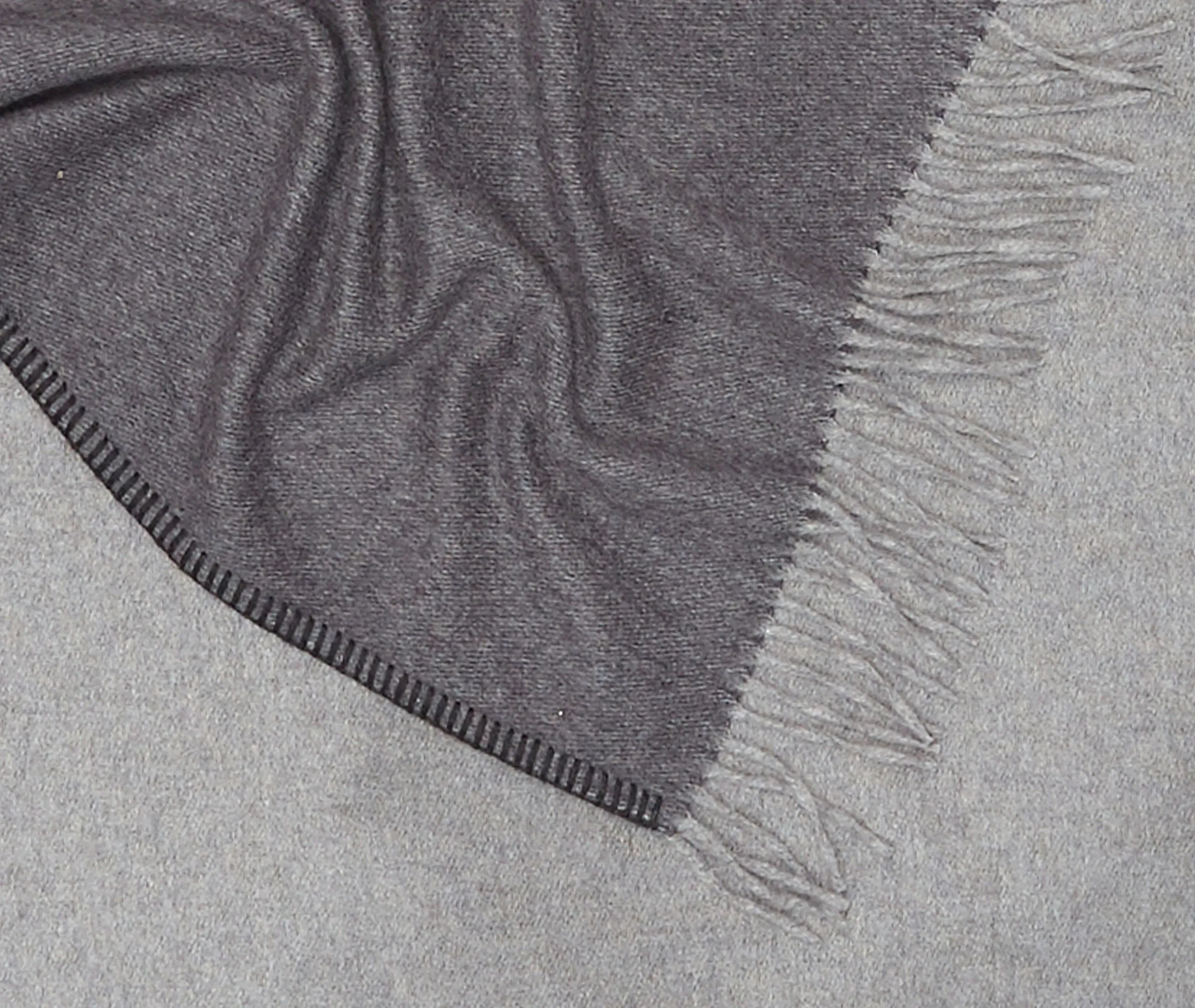 Throw Blanket with Fringe - Grey, Cashmere