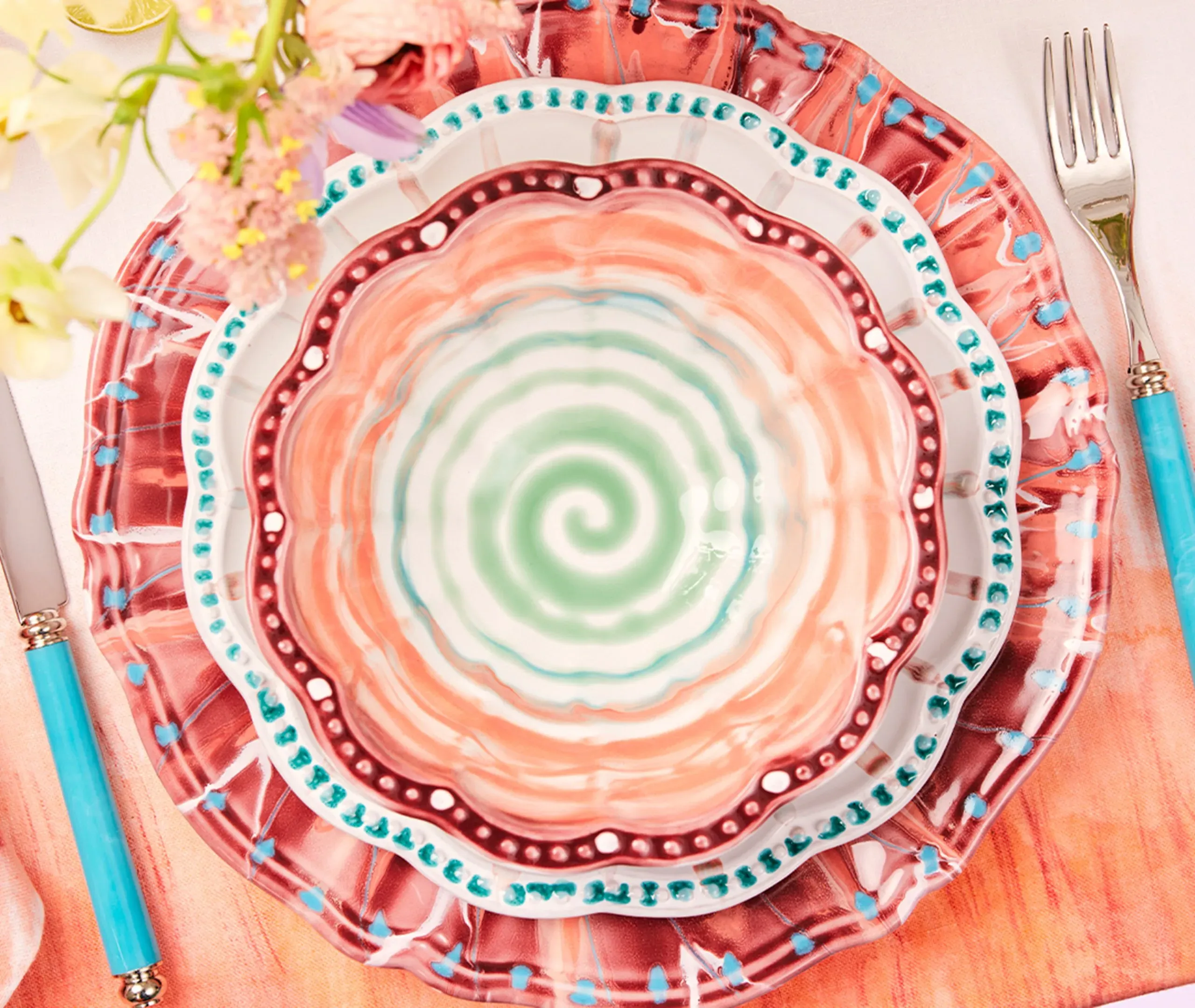 Alegria Soup Plate Set of Two - Coral Red, Ceramic