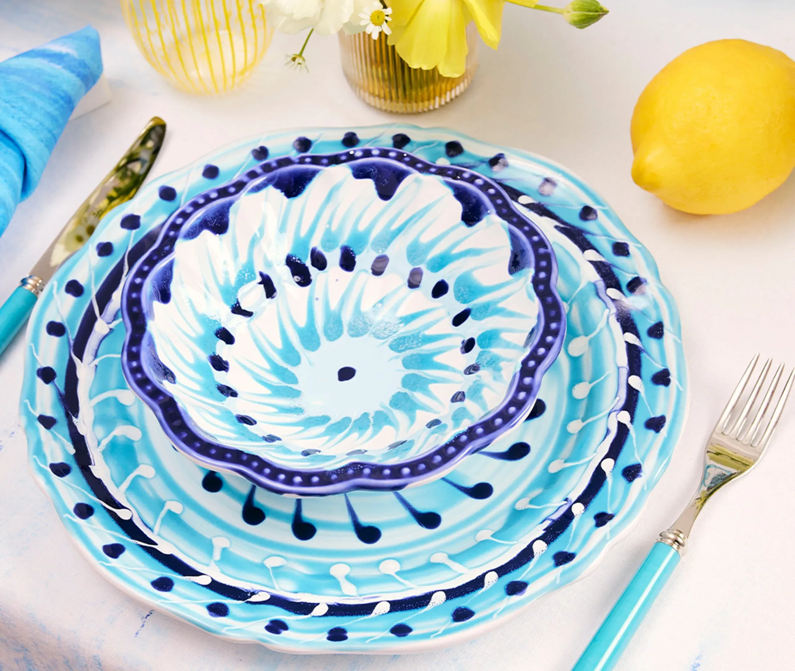 Dinner Plate Set of Two - Blue, Ceramic