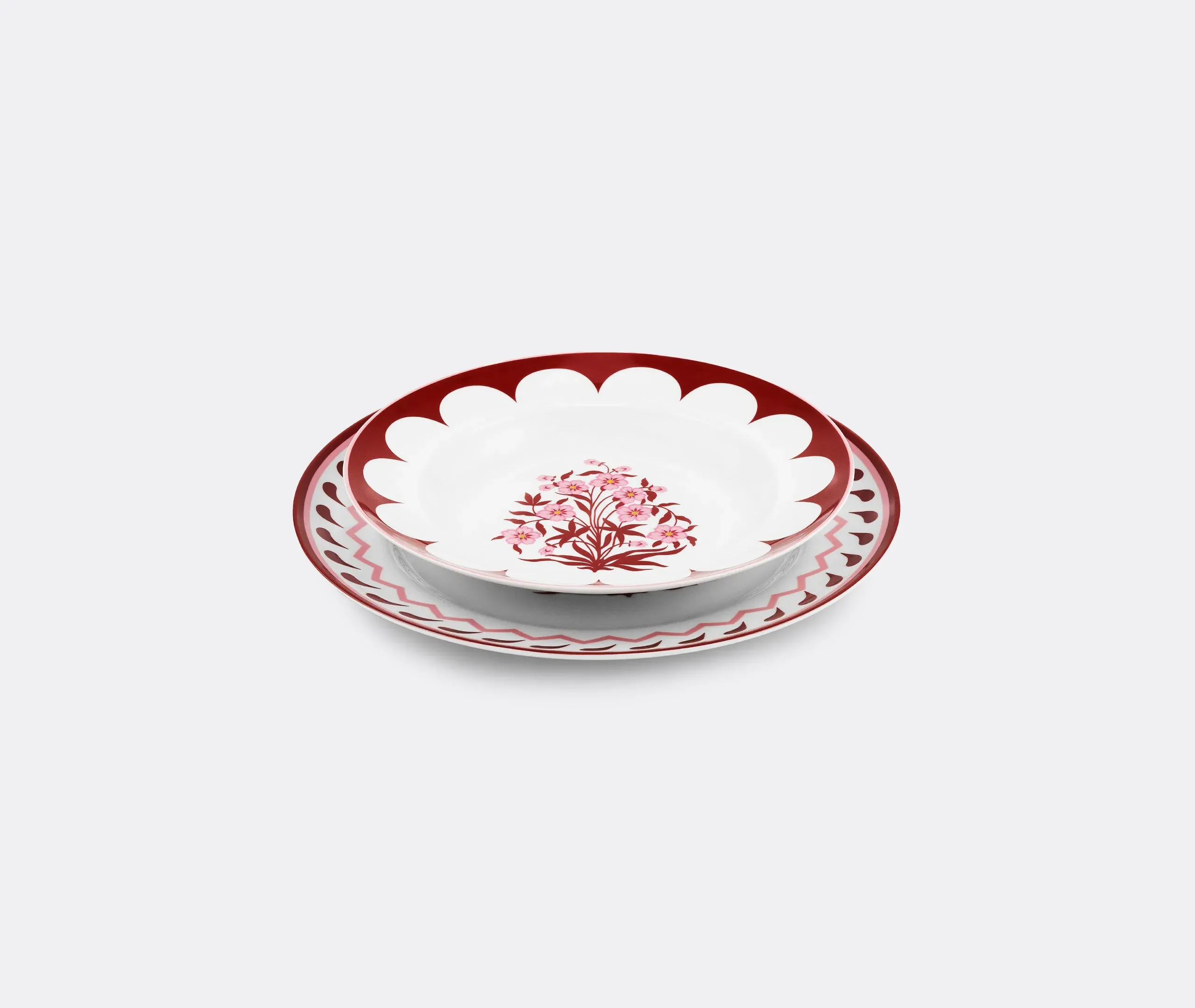 Jaipur Soup Plate Set of Two - Bordeaux and Pink