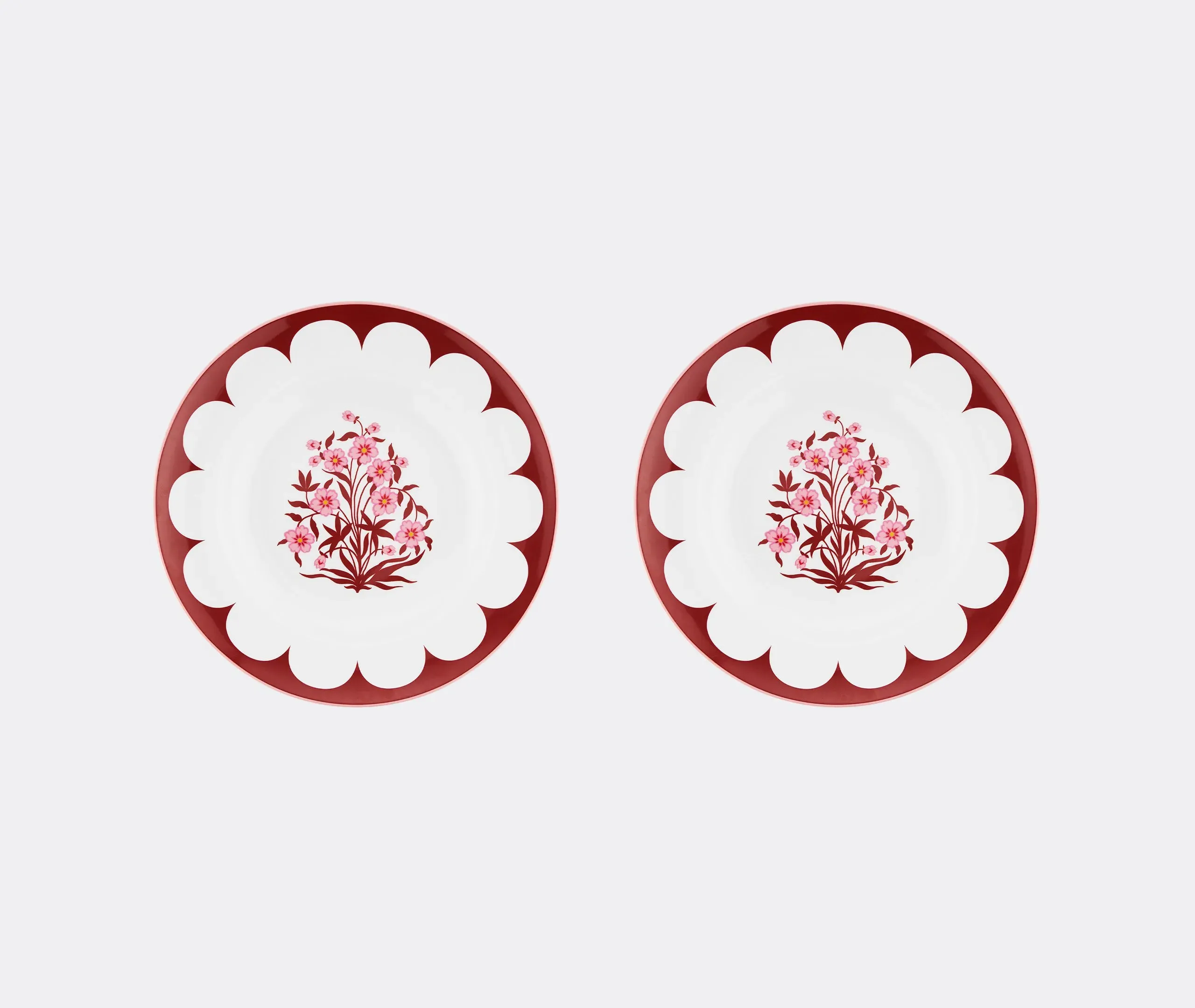 Jaipur Soup Plate Set of Two - Bordeaux and Pink