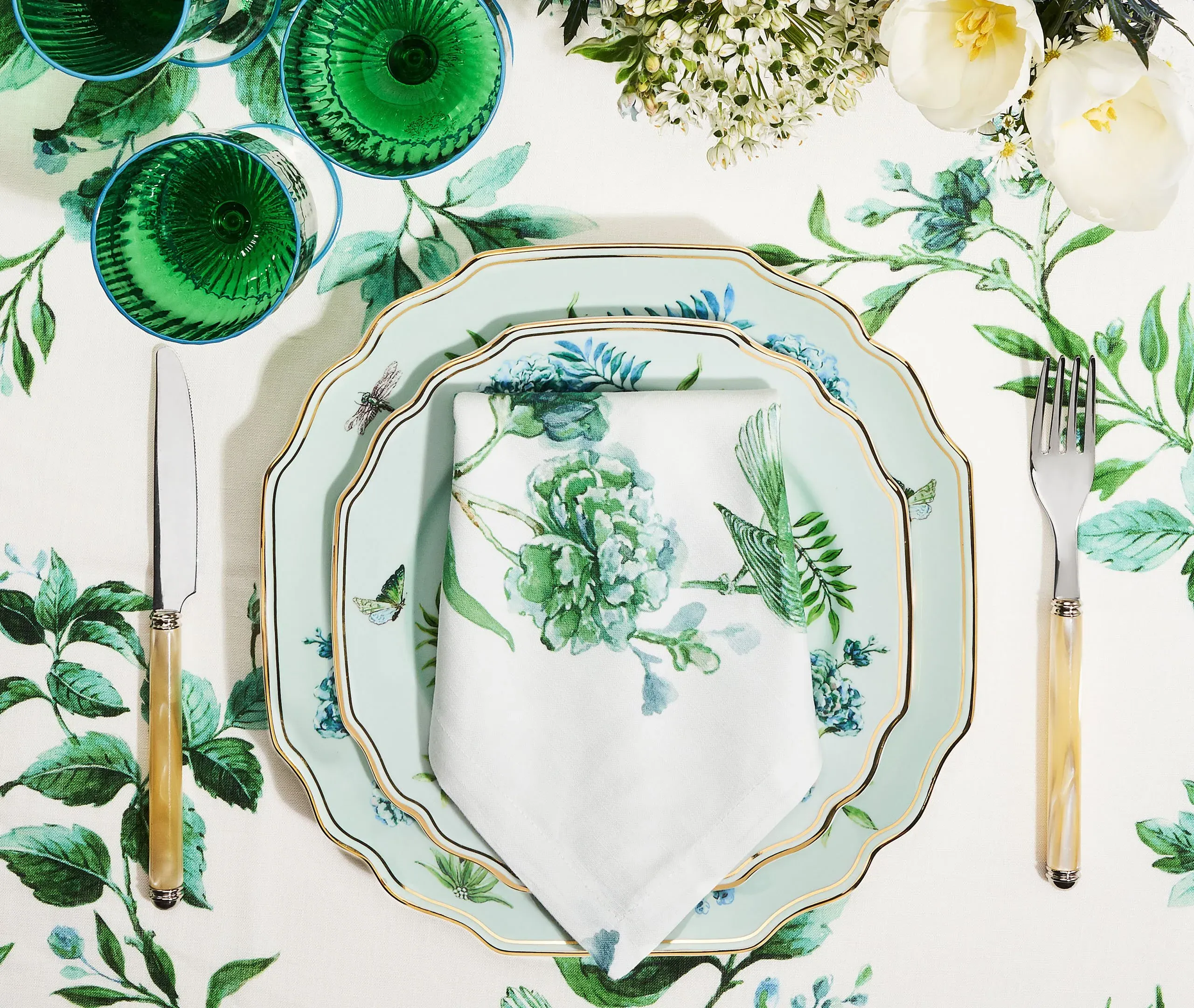 Napkin Set of Two - Green, Linen