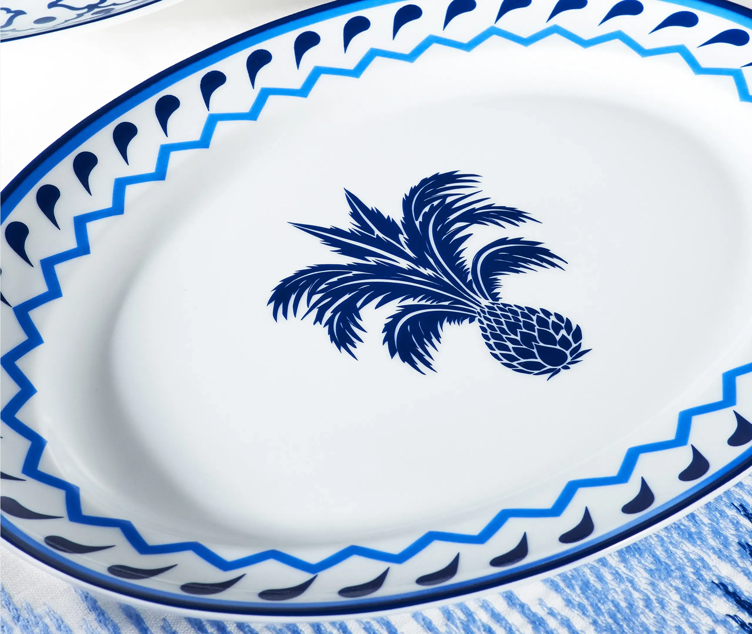 Oval Platter with Pineapple Emblem - Blue