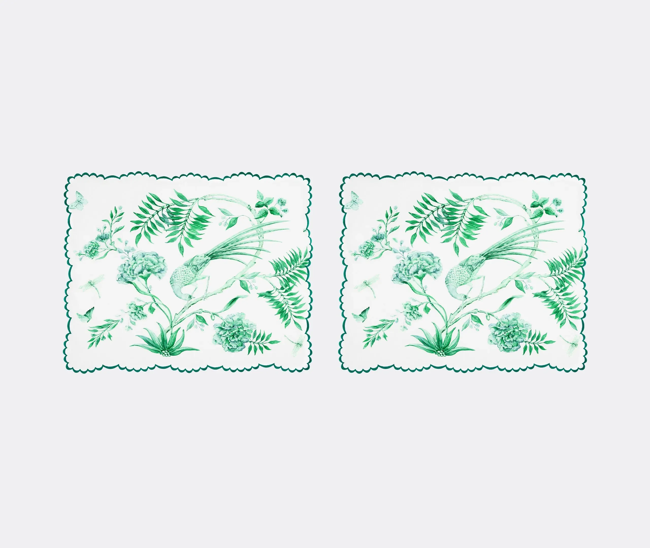 Placemat Set with Scalloped Edges - Green, Linen