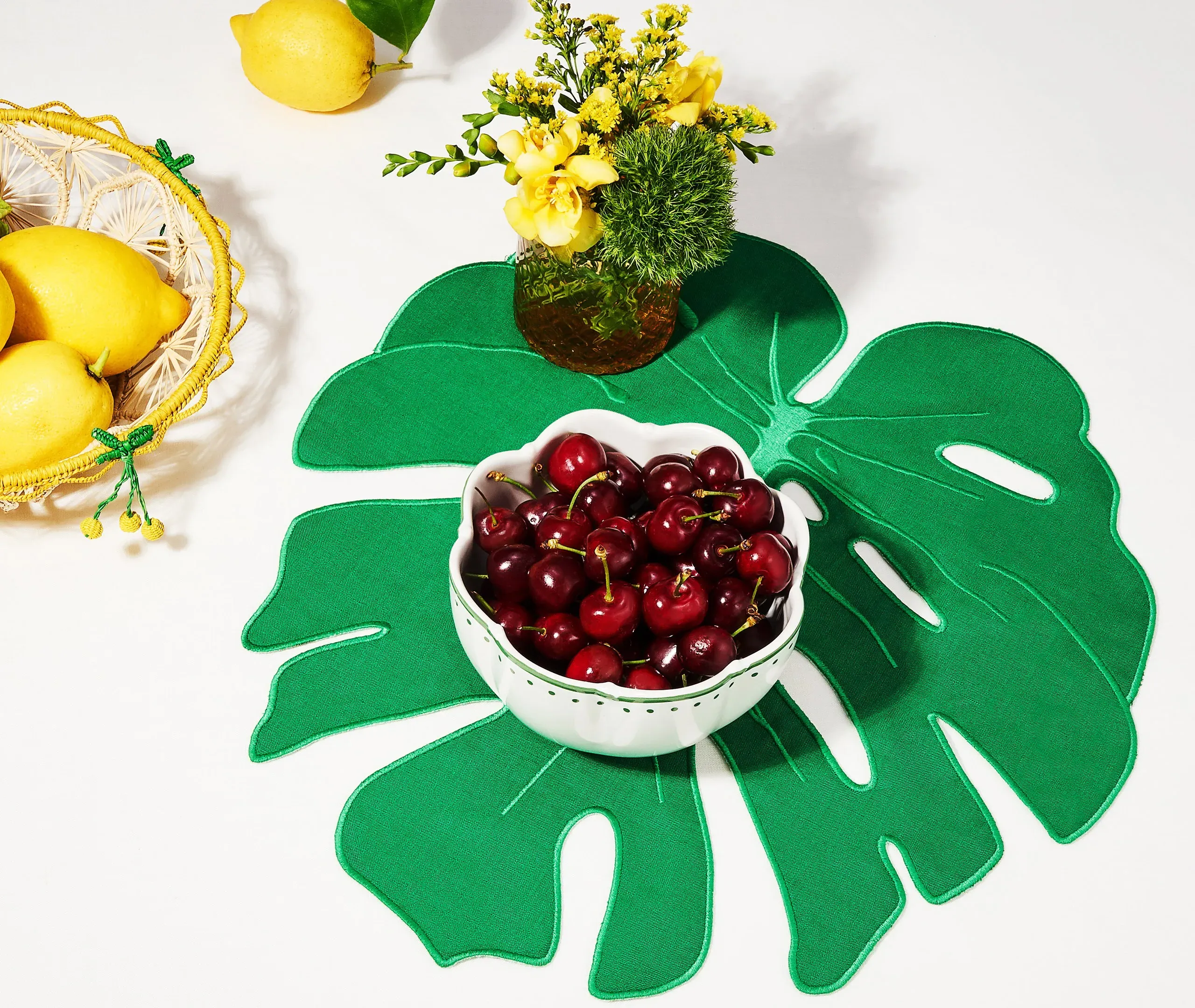 Set of 2 Placemats with Embroidery - Emerald, Linen