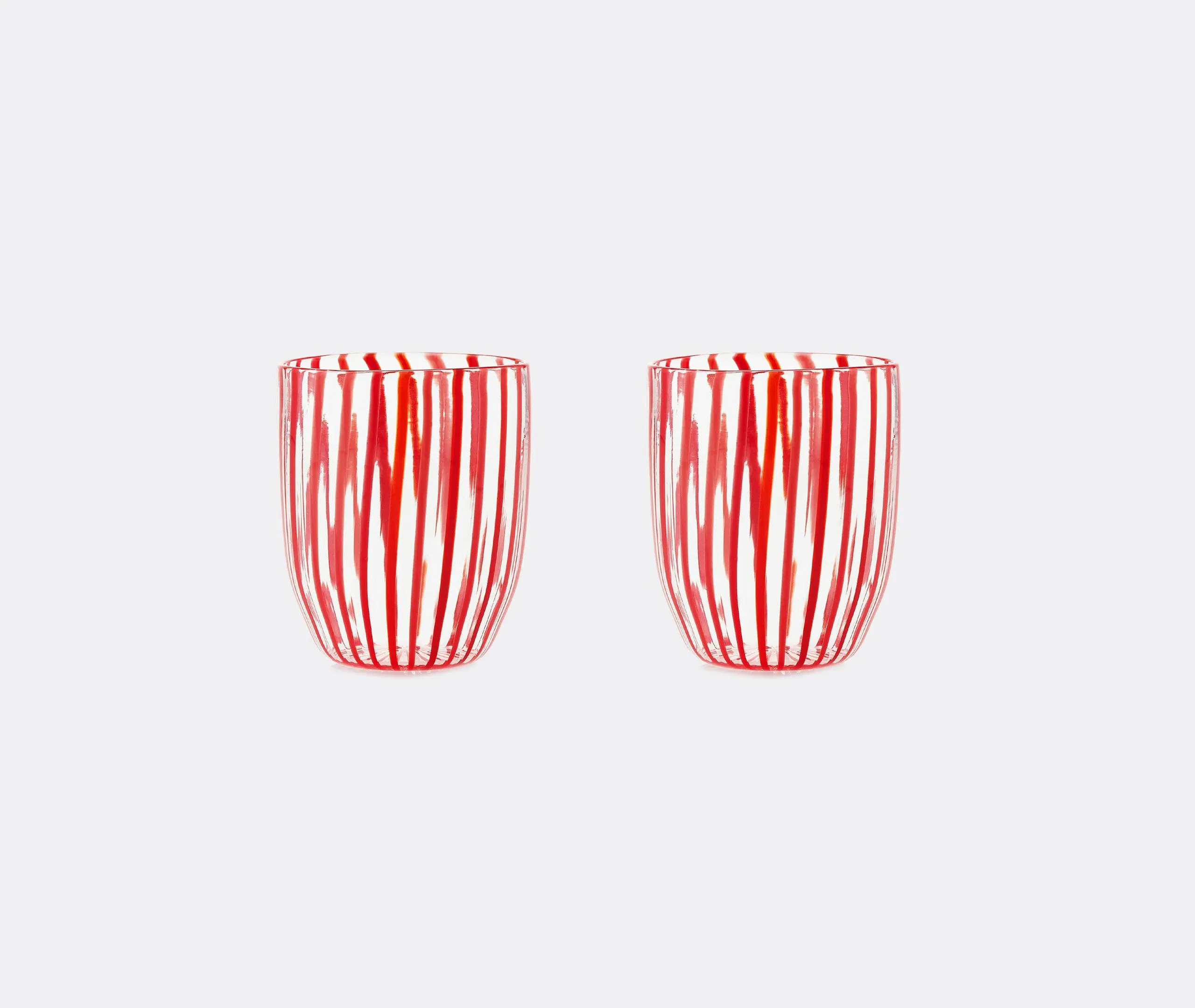 Set of 2 Striped Tumblers - Red, Glass