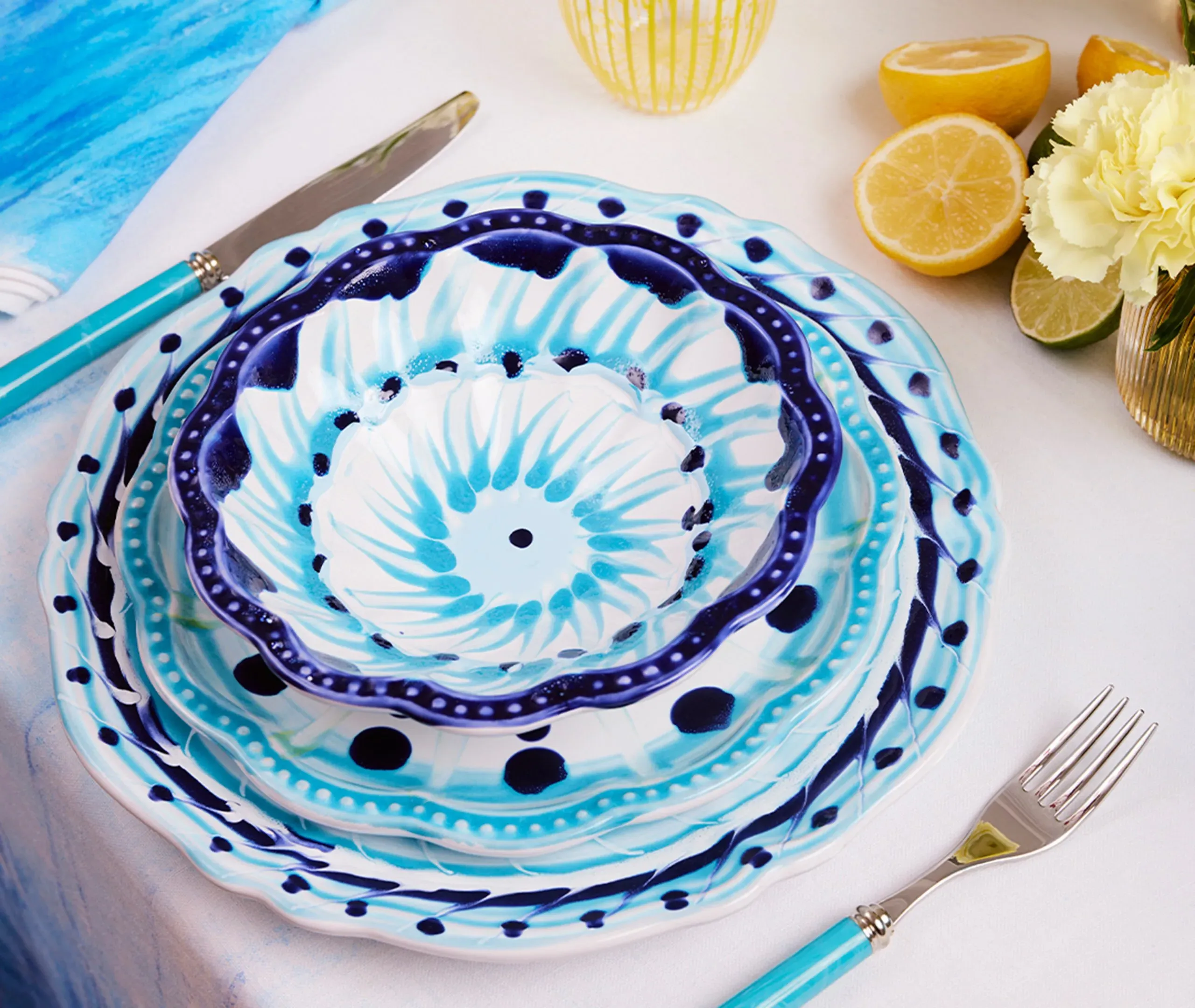 Soup Plate Set of 2 - Blue, Ceramic