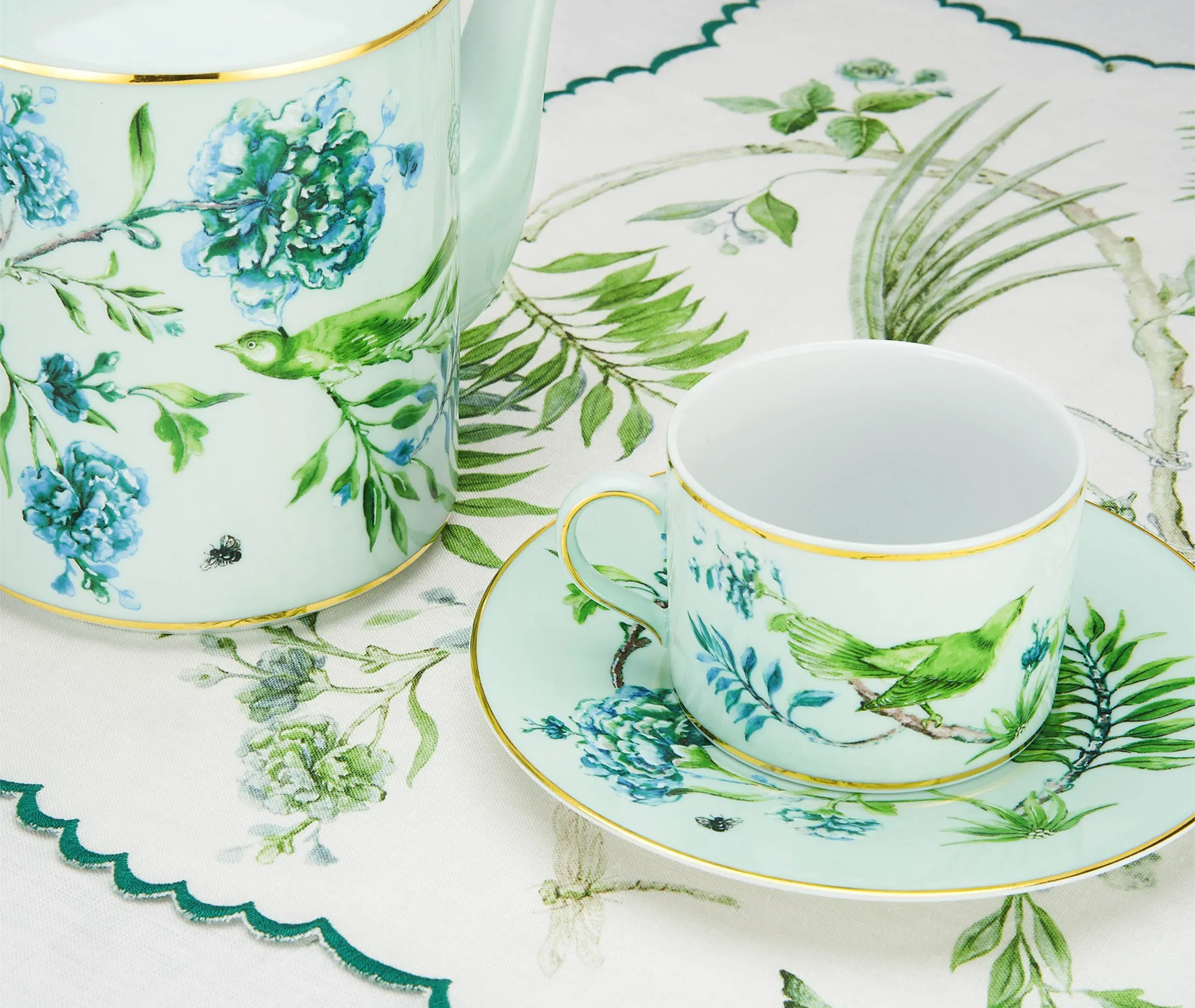 Teacup and Saucer Set - Green, Porcelain