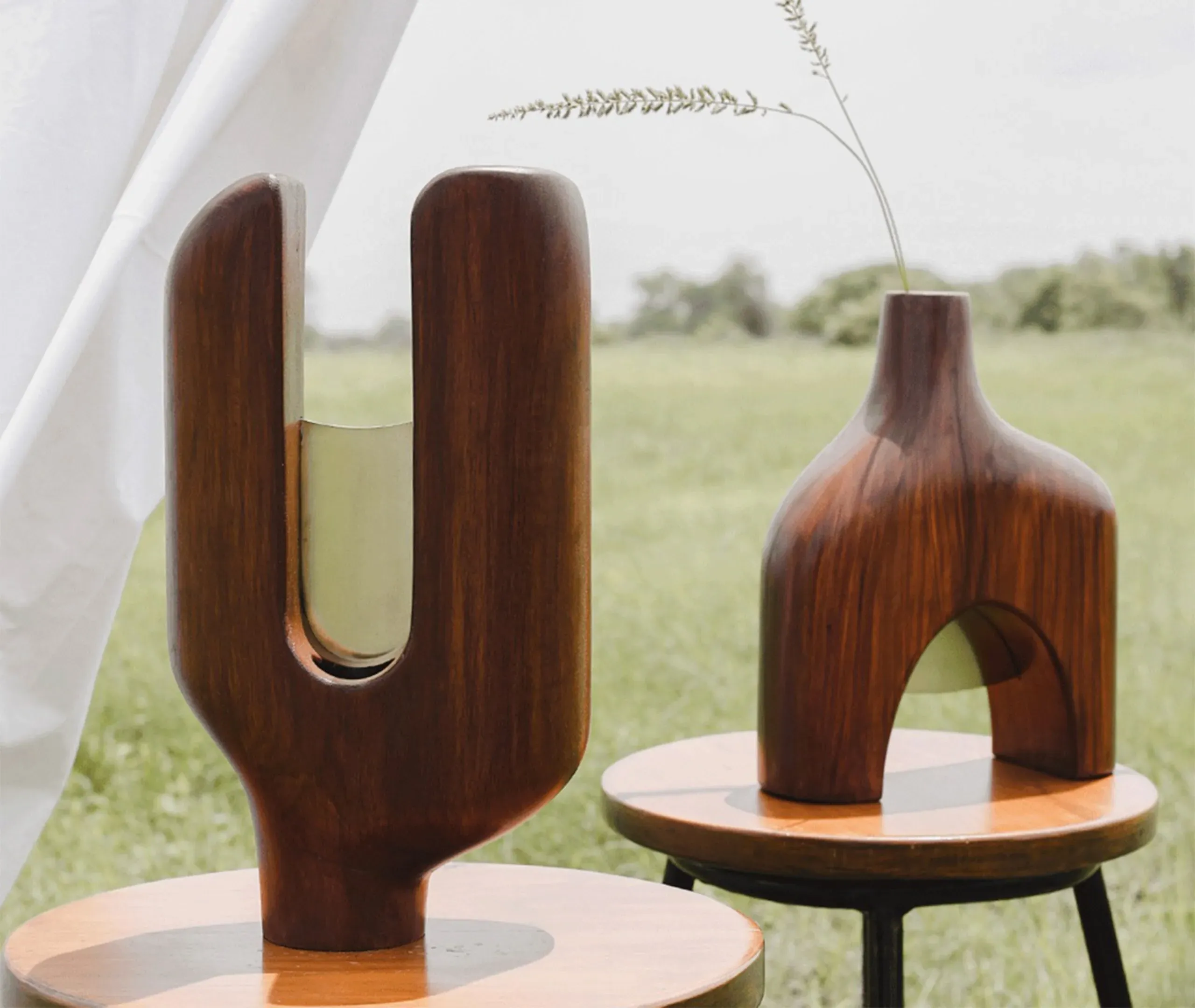 Sculptural Vase 04 - Natural, Teak Wood