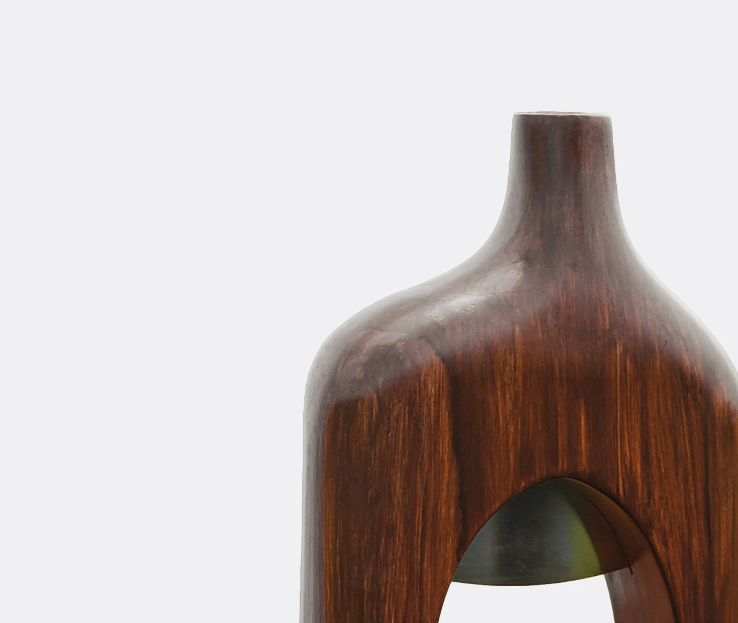 Sculptural Vase with Brass Accents - Natural, Teak