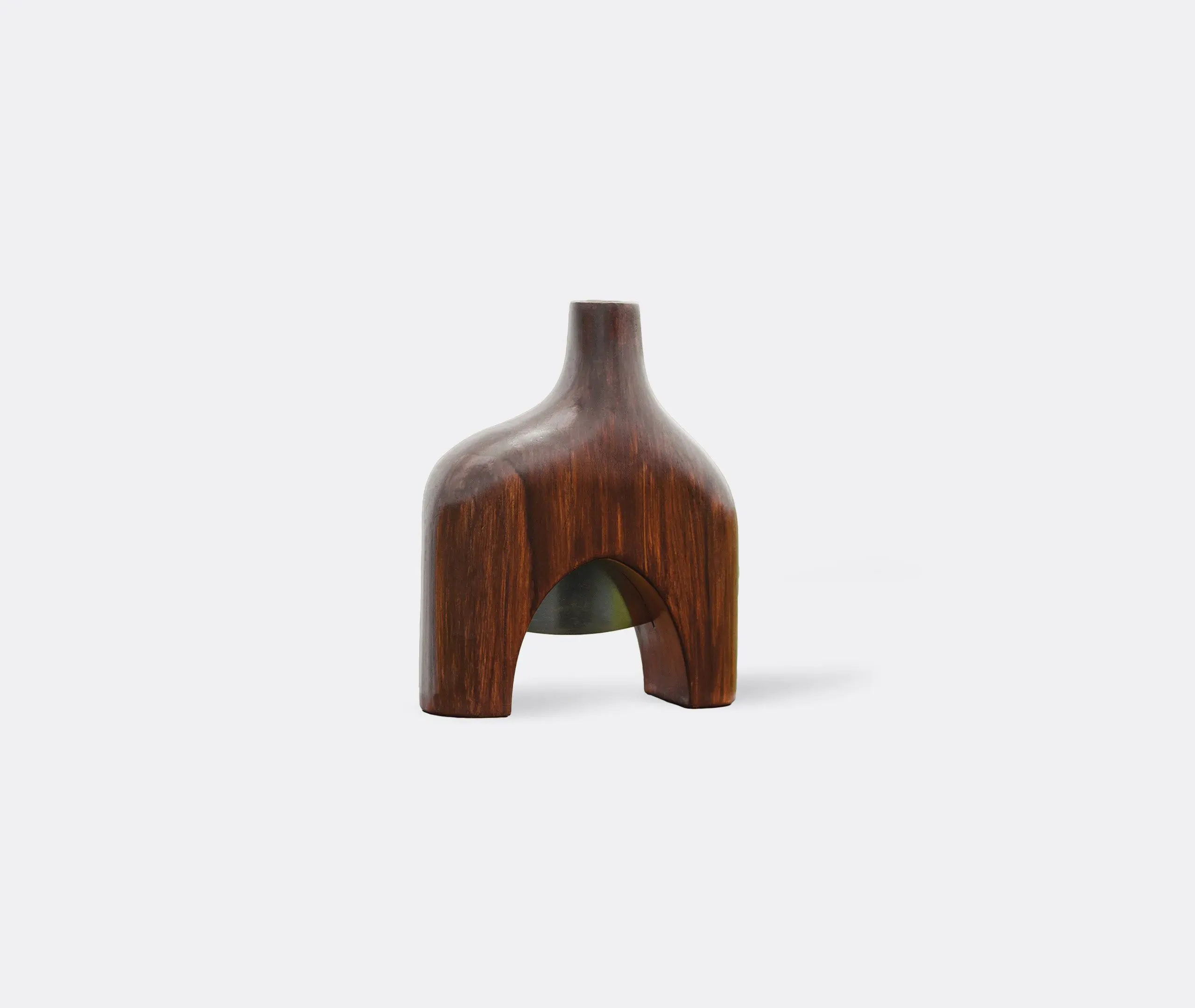 Sculptural Vase with Brass Accents - Natural, Teak image