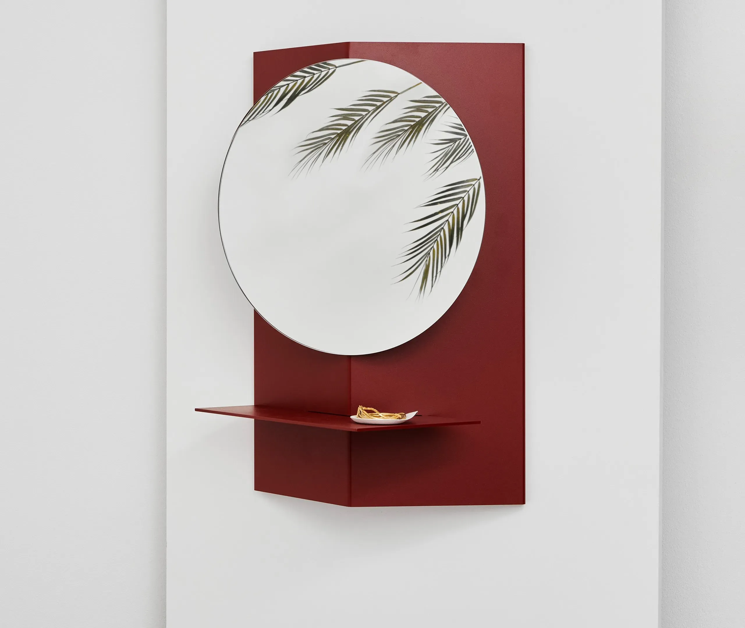 Folded Wall Mirror with Tray - Red, Aluminum