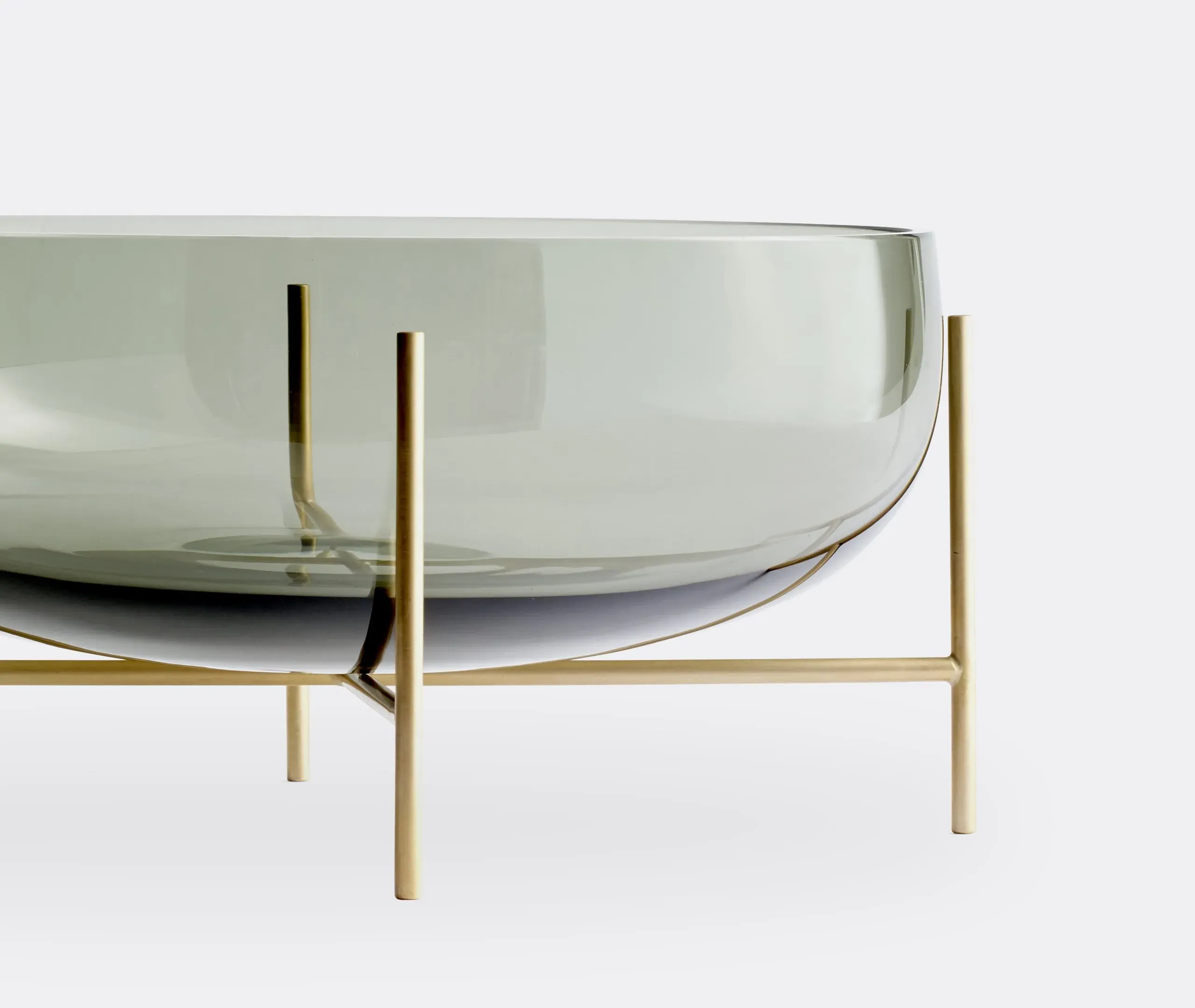 Glass Bowl with Brass Legs - Smoke, Glass