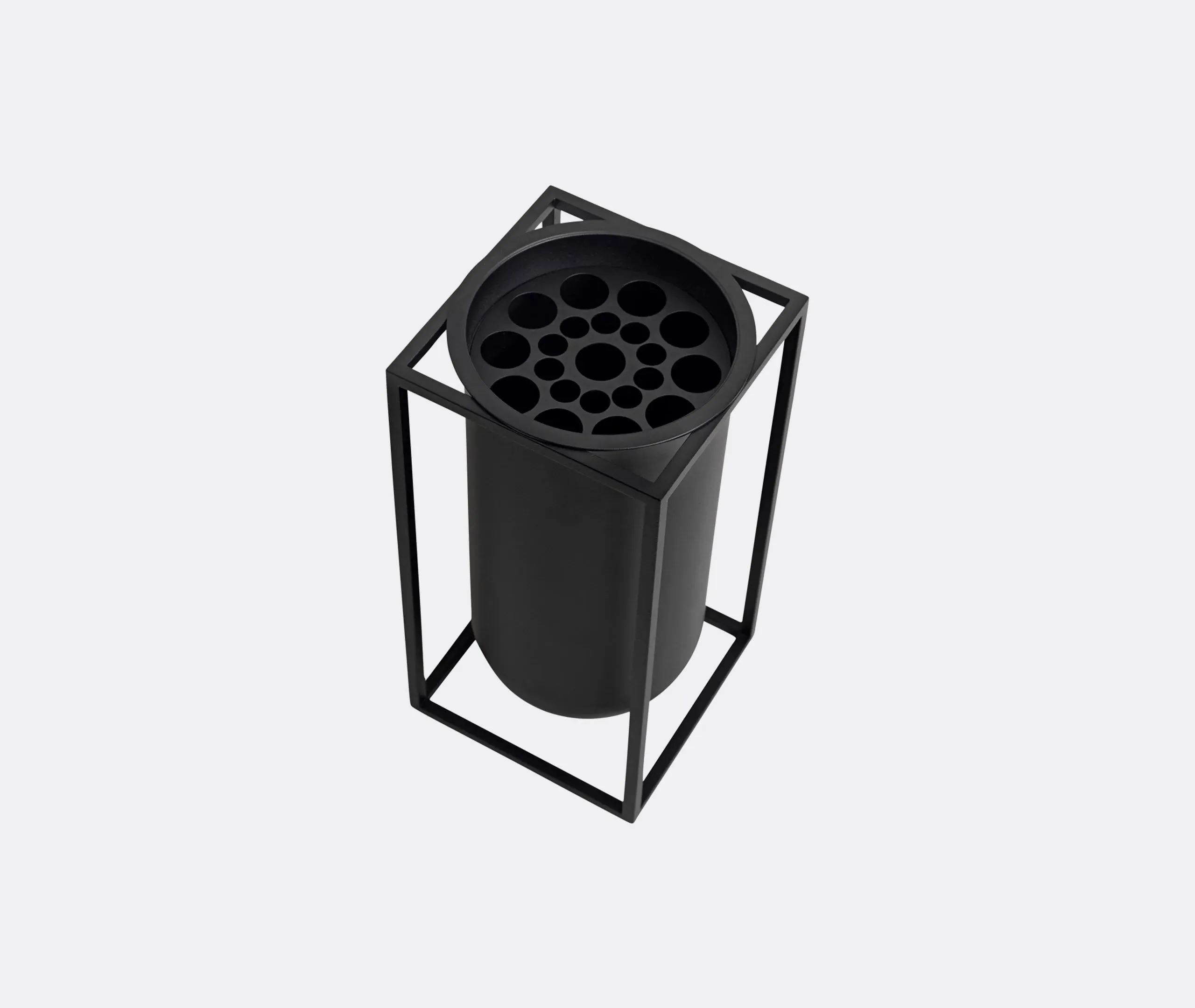 Kubus Vase with Geometric Design - Black, Metal