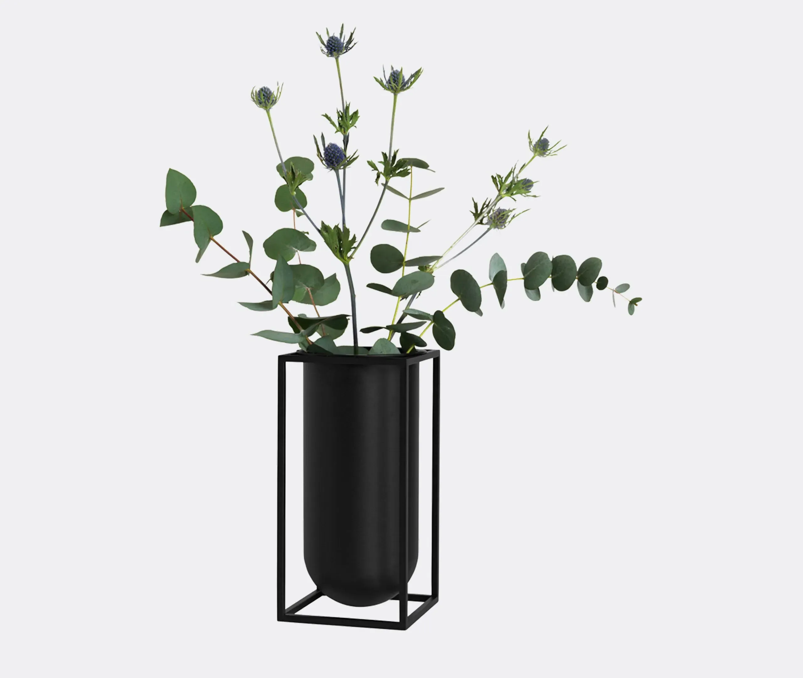 Kubus Vase with Geometric Design - Black, Metal