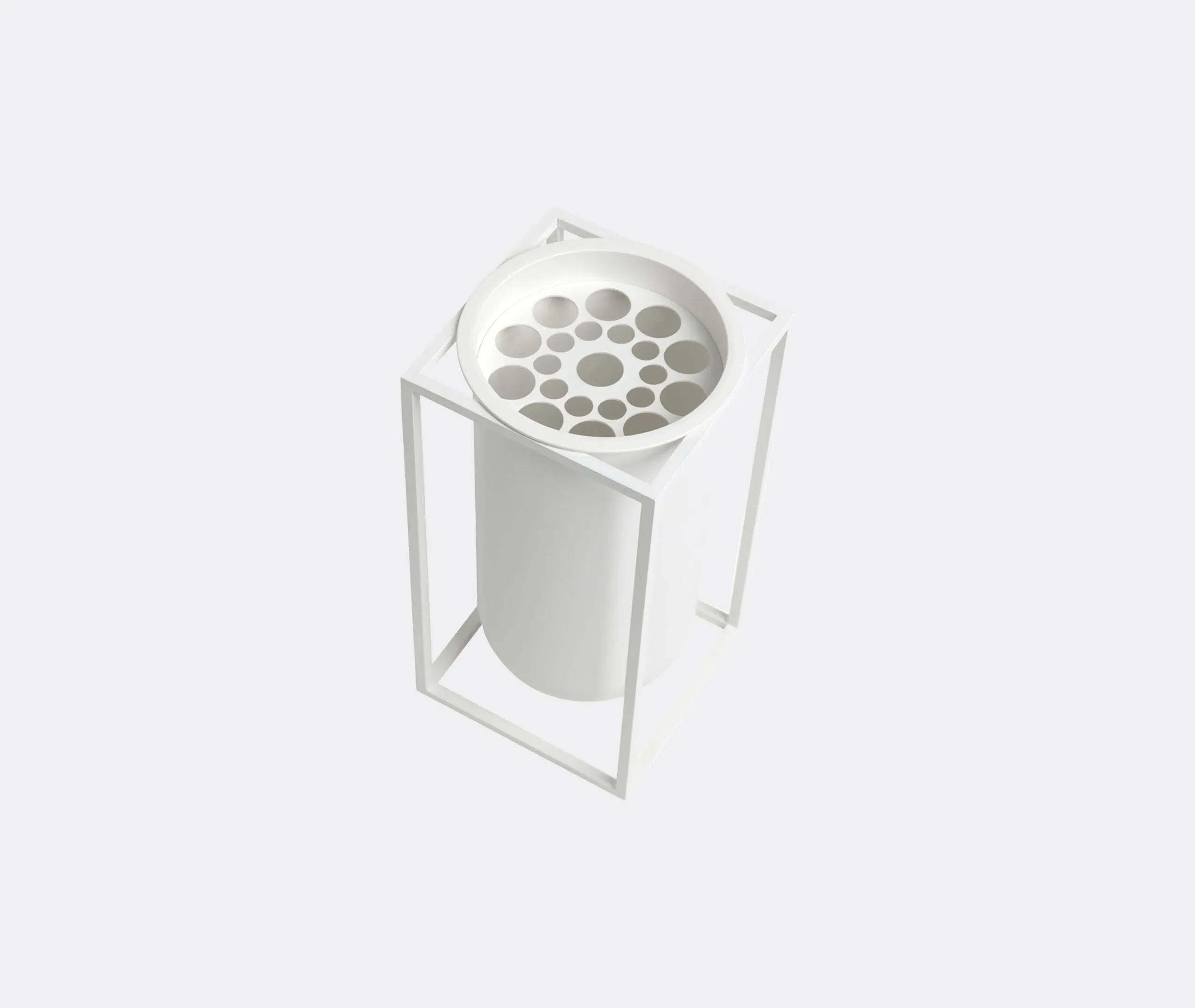 Kubus Vase with Geometric Design - White, Metal