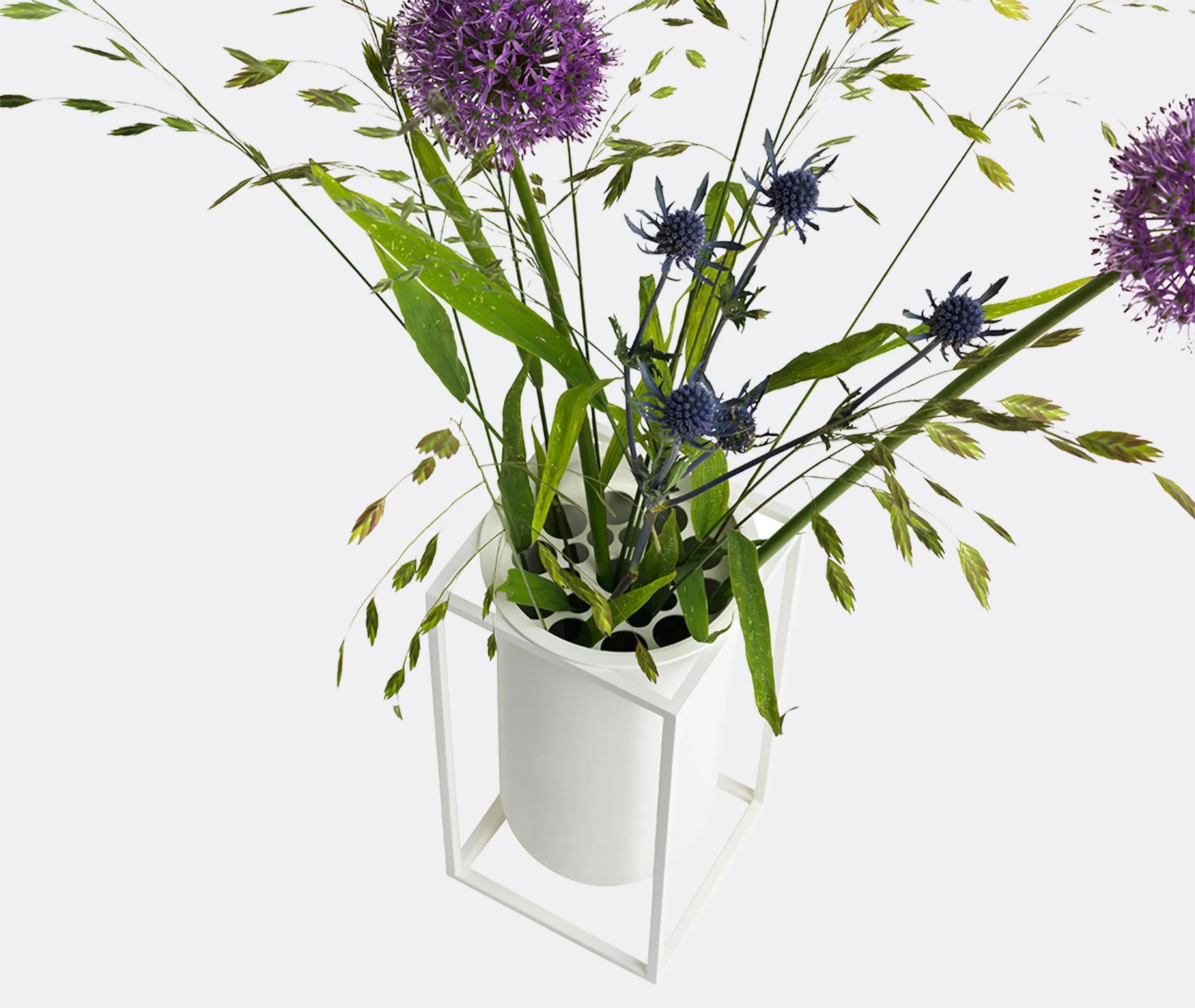 Kubus Vase with Geometric Design - White, Metal