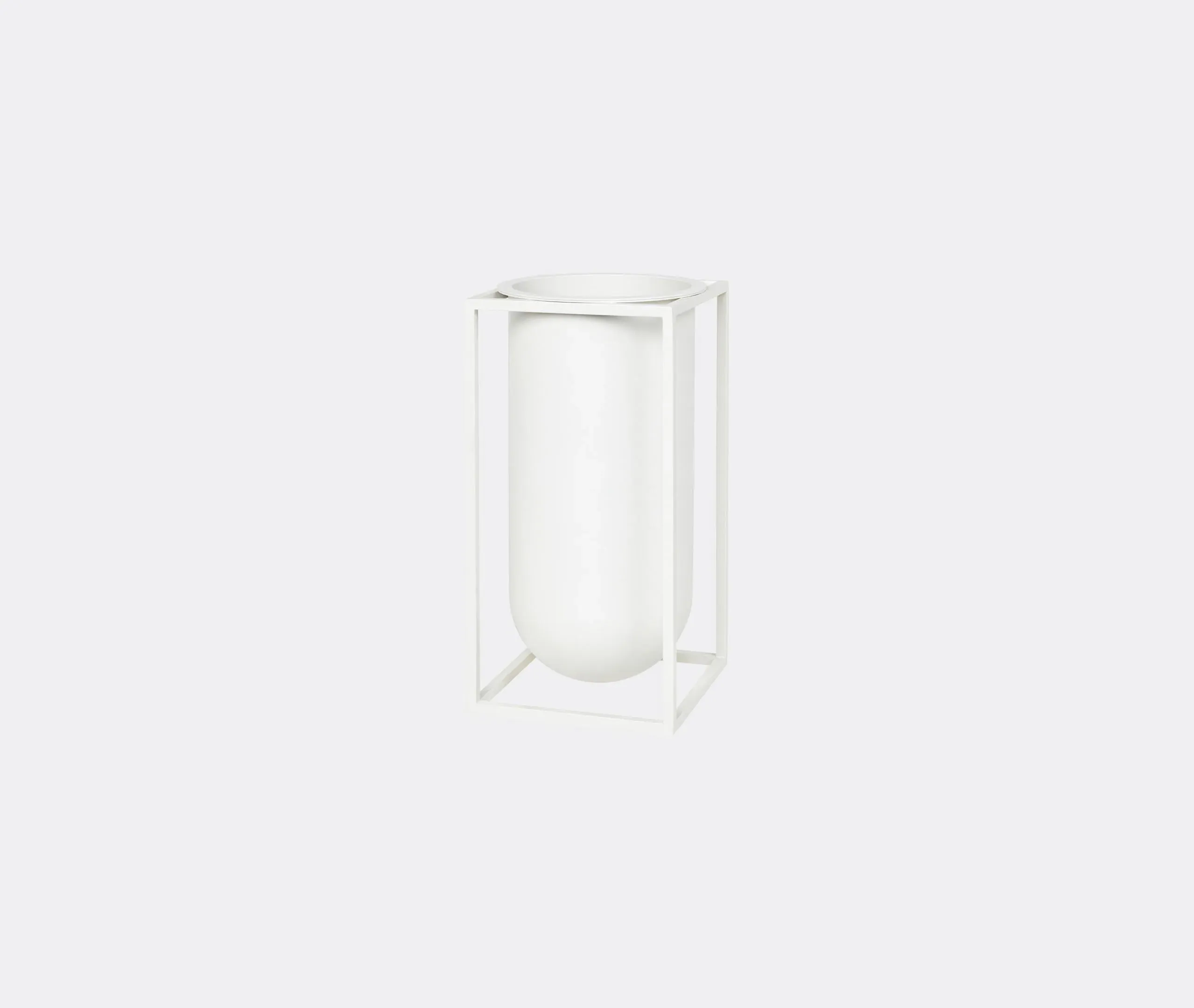 Kubus Vase with Geometric Design - White, Metal